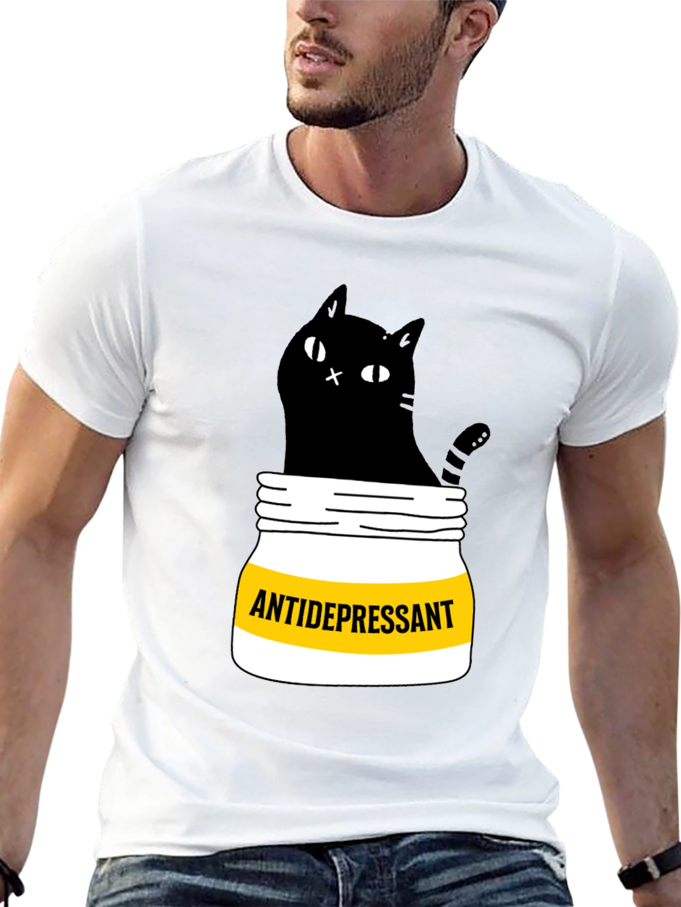 Antidepressant Cat T-Shirt - Funny Black Cat Graphic Tee