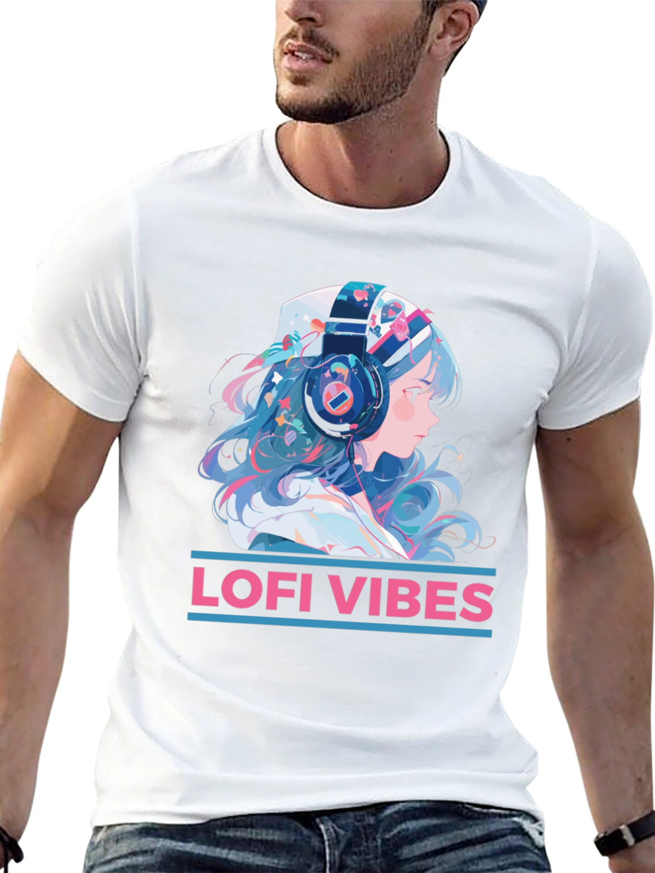 Lofi Vibes Anime Girl Black T-Shirt