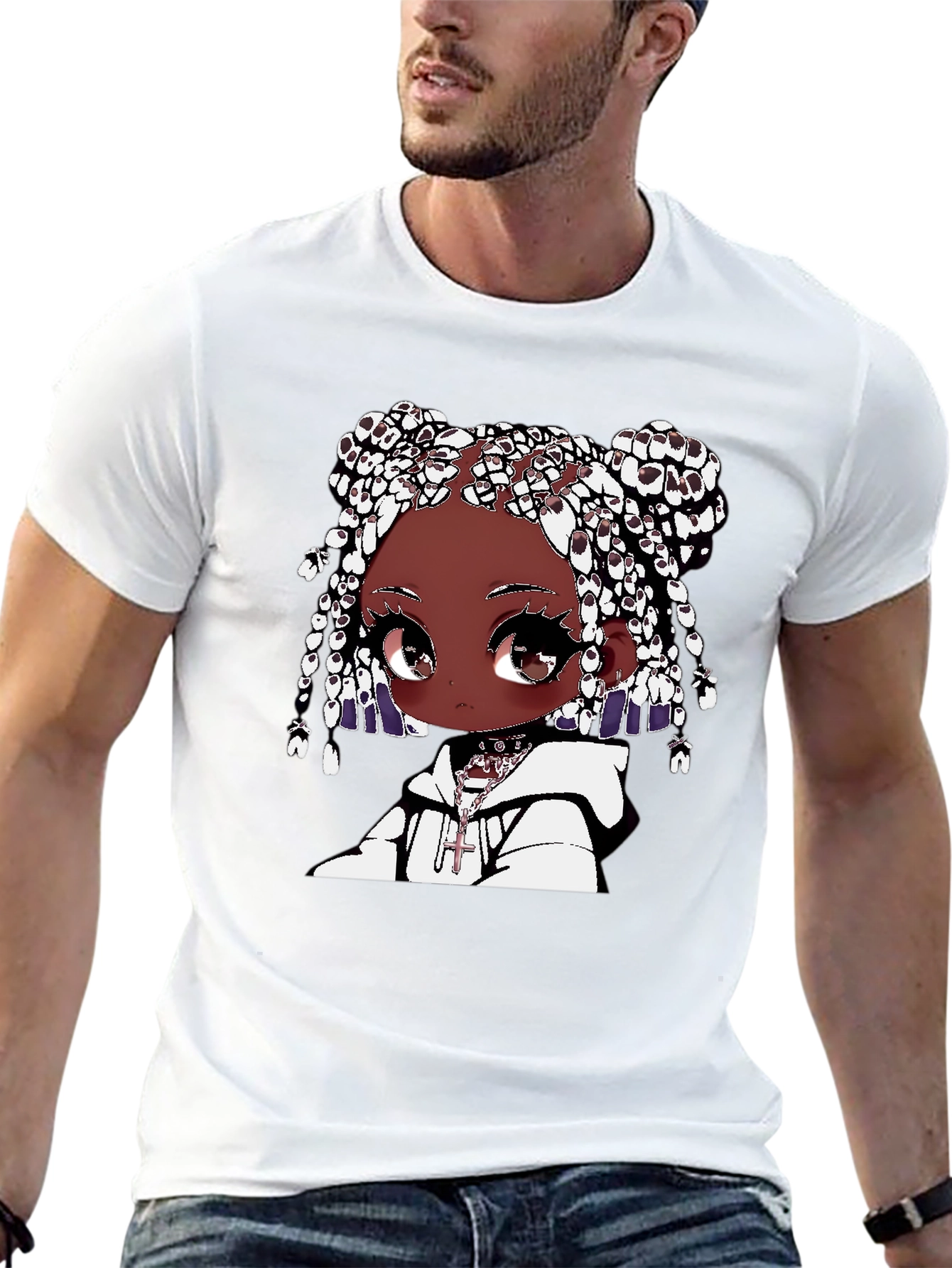 Anime Girl Graphic Tee - Black