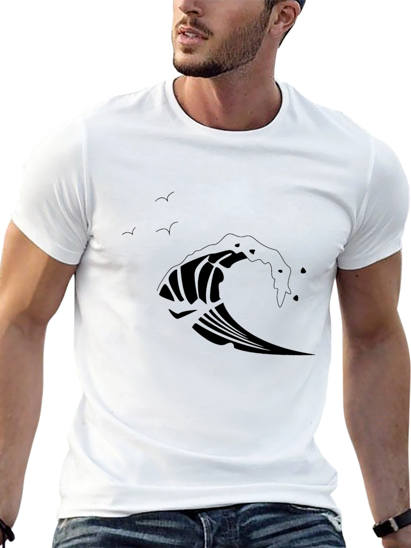 Wave Design Black T-Shirt