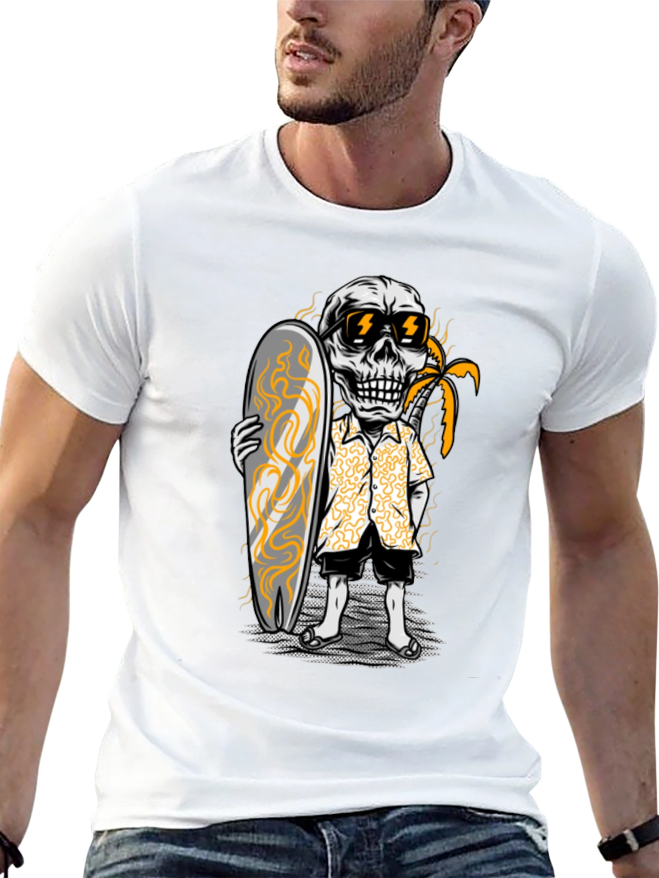 Surfing Skeleton Graphic Tee - Black