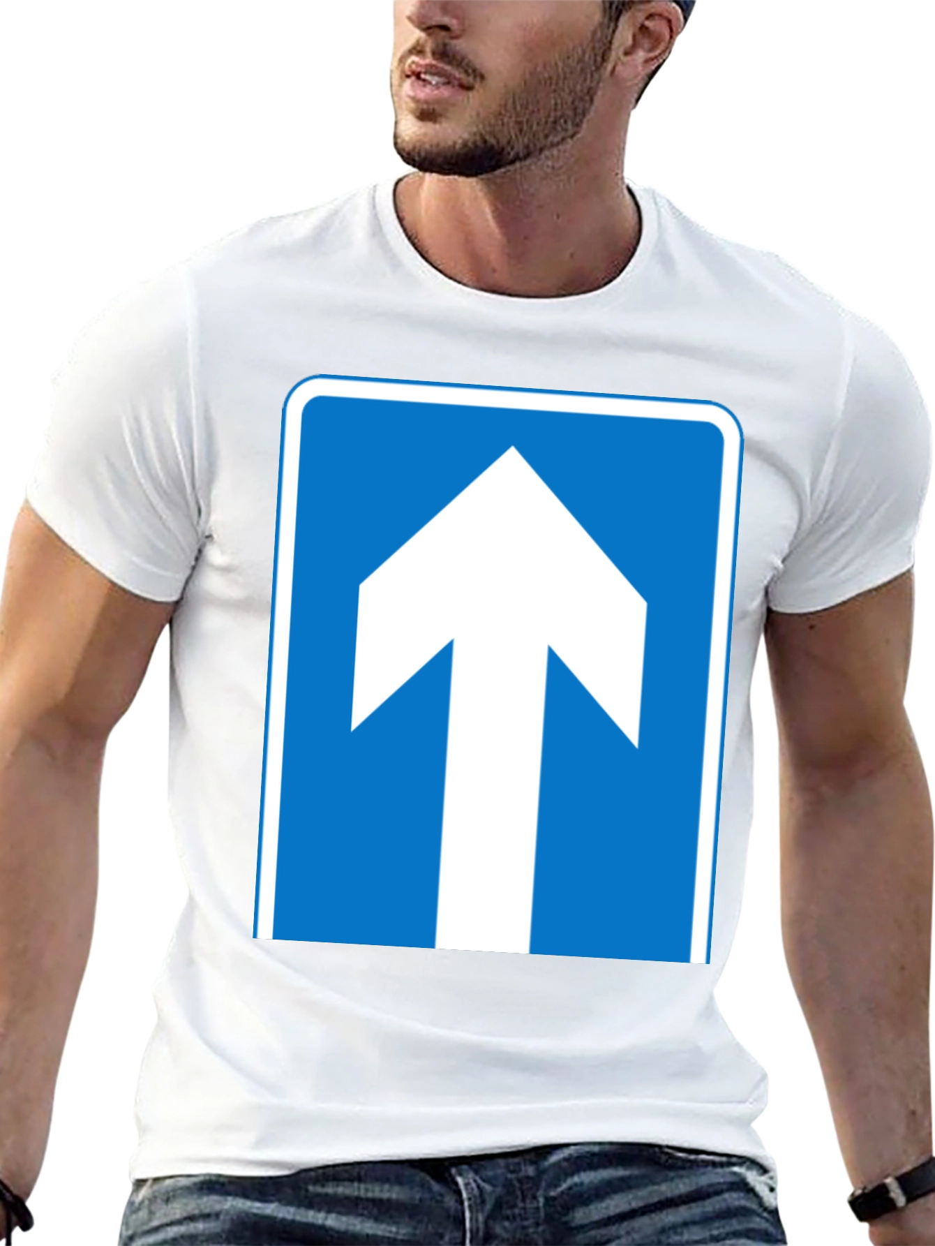 Upward Arrow Graphic Tee - Blue & White Design