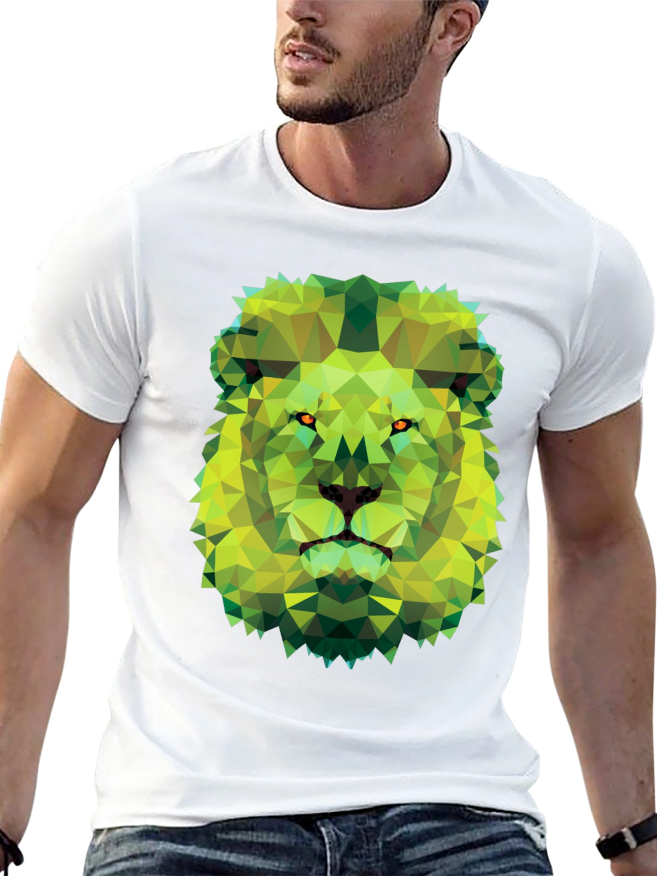 Geometric Lion Graphic Tee - Modern Animal Print T-Shirt