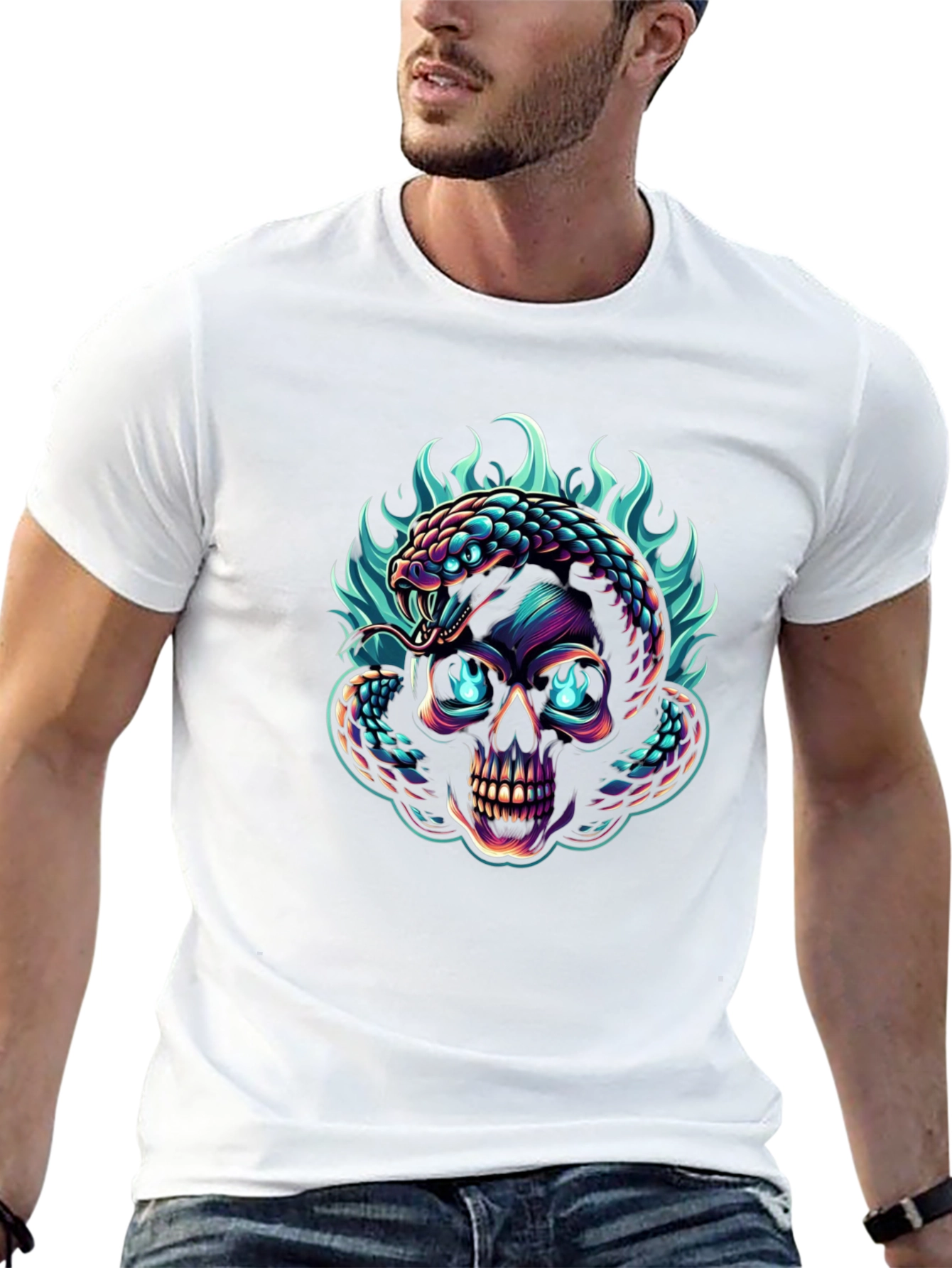 Skull & Snake Graphic Tee - Edgy Style