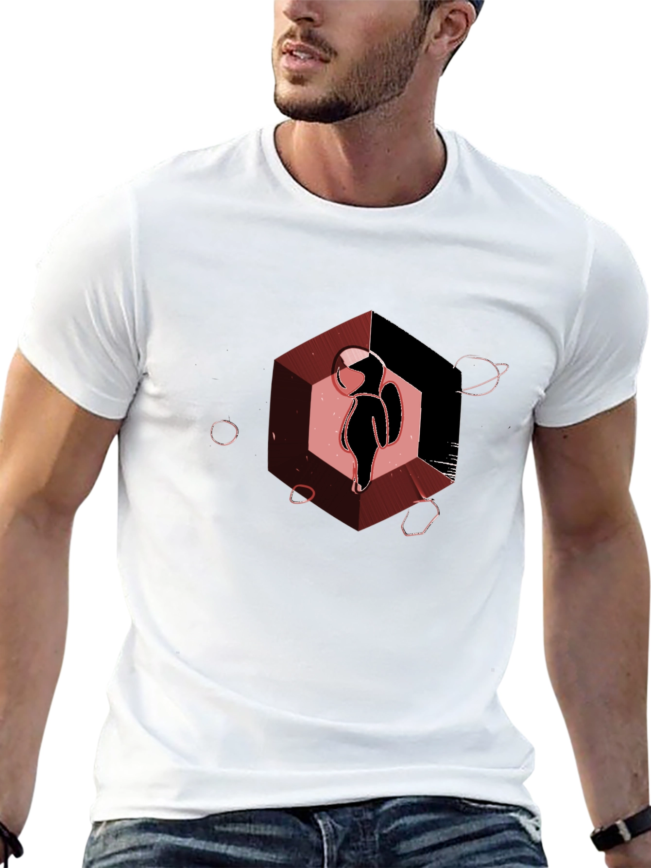 Astronaut in Hexagon Graphic T-Shirt - Black