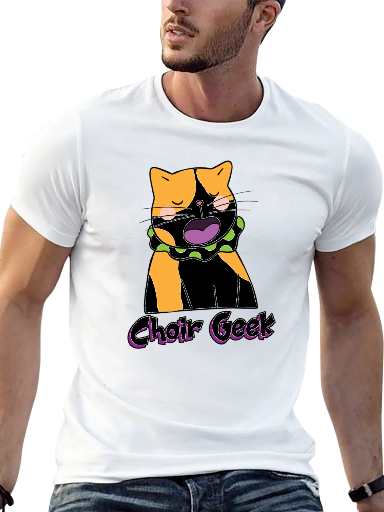 Choir Geek Cat Graphic Tee - Black Cotton T-Shirt