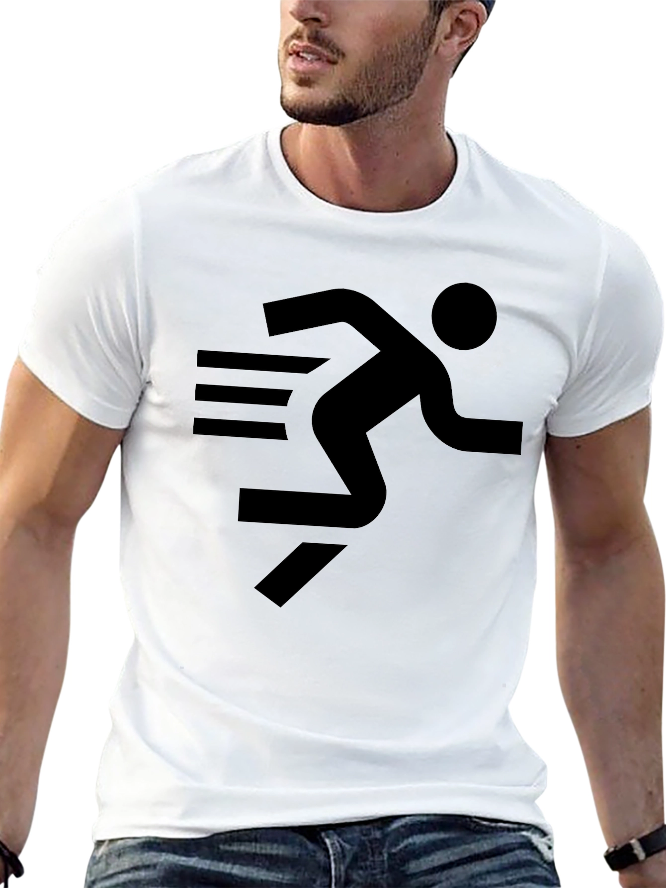 Running Man Graphic Tee - Black Cotton T-Shirt