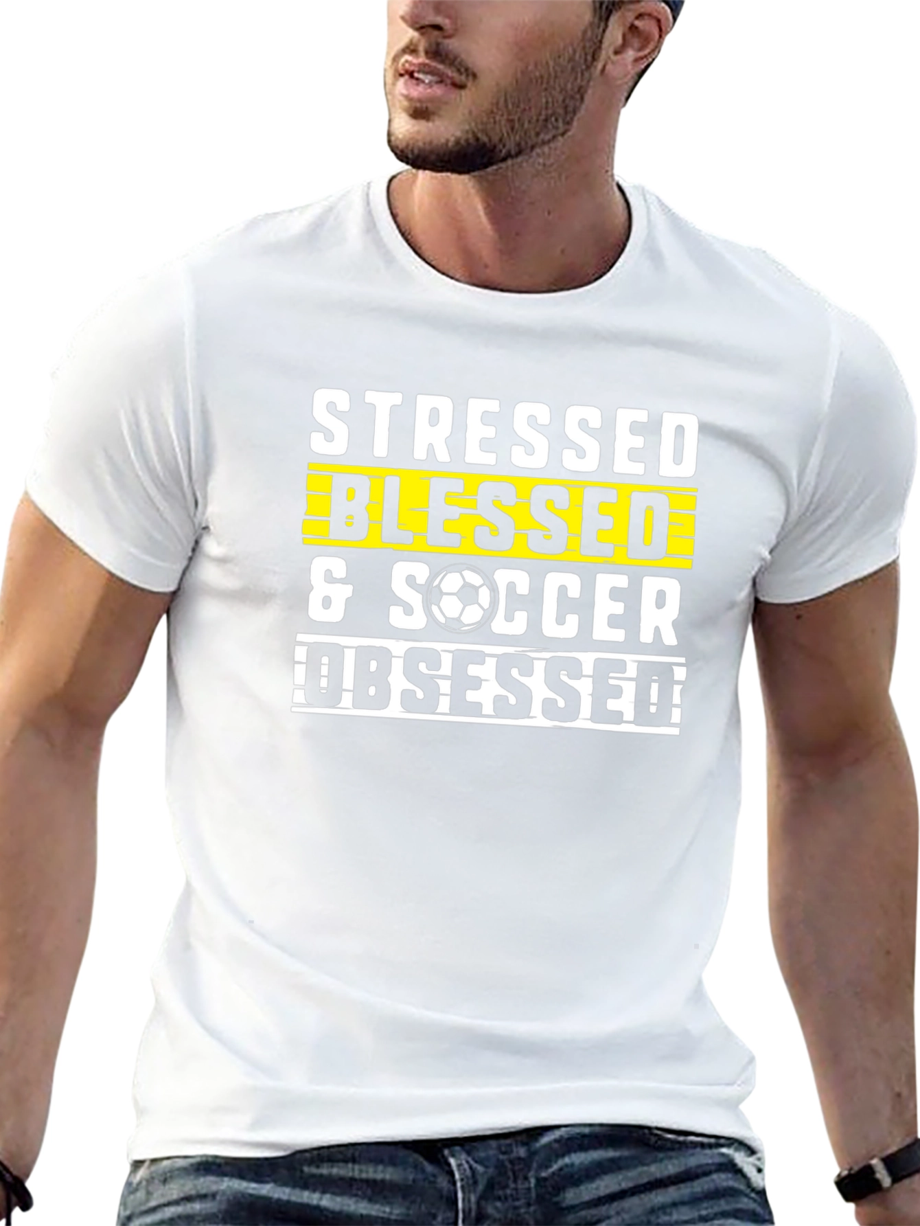 Stressed Blessed Soccer Obsessed Graphic T-Shirt