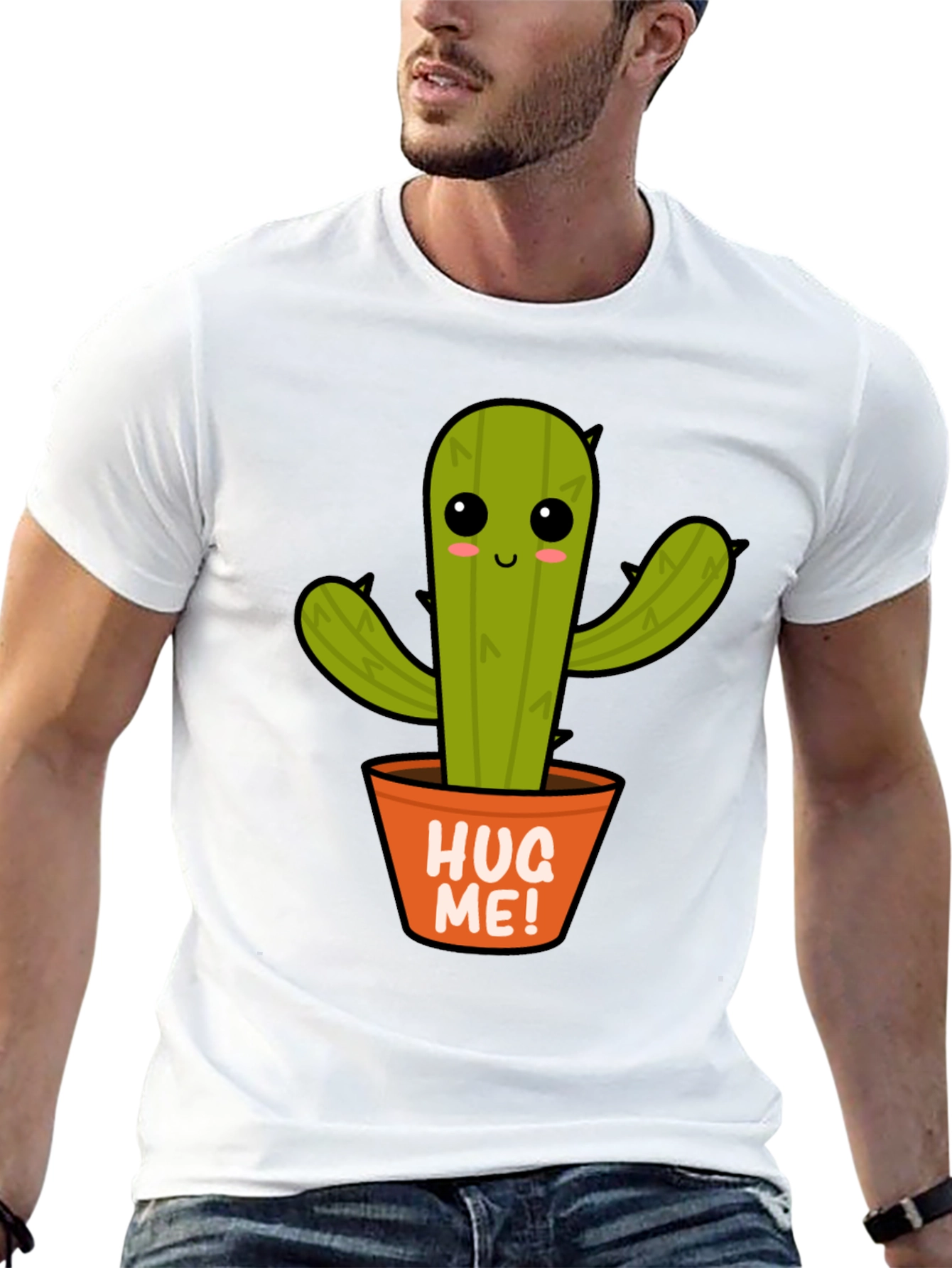 Cute Cactus Hug Me! Graphic T-Shirt