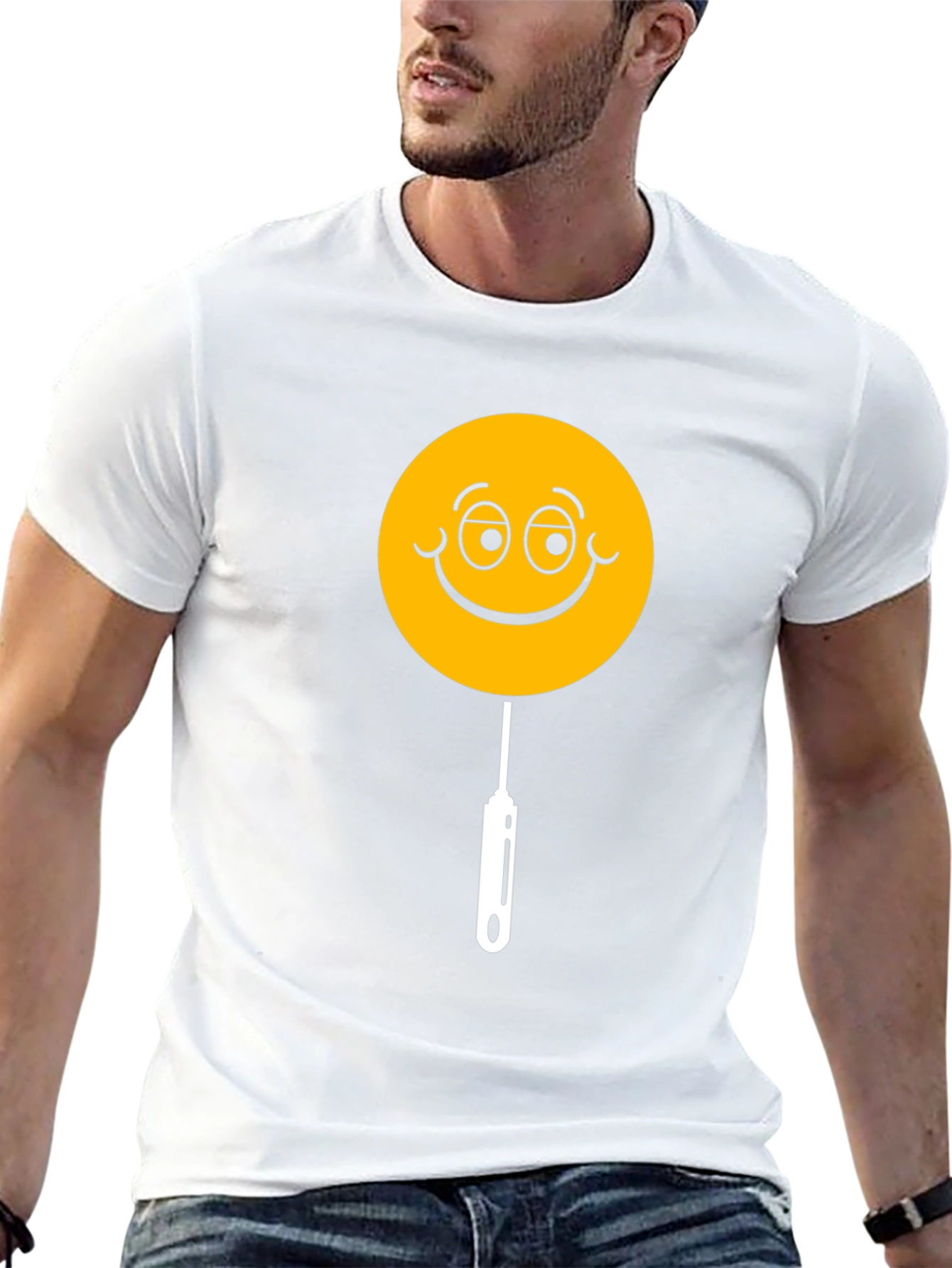 Whimsical Smiley Face Lollipop Graphic Tee - Black