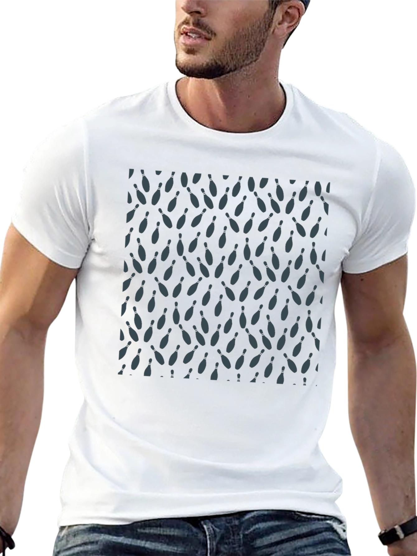 Bowling Pin Pattern Black T-Shirt