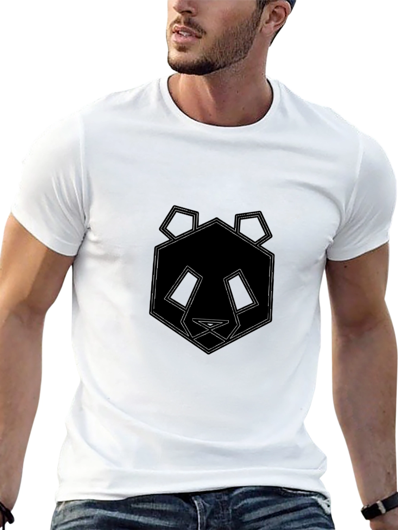 Geometric Panda Graphic Tee - Black