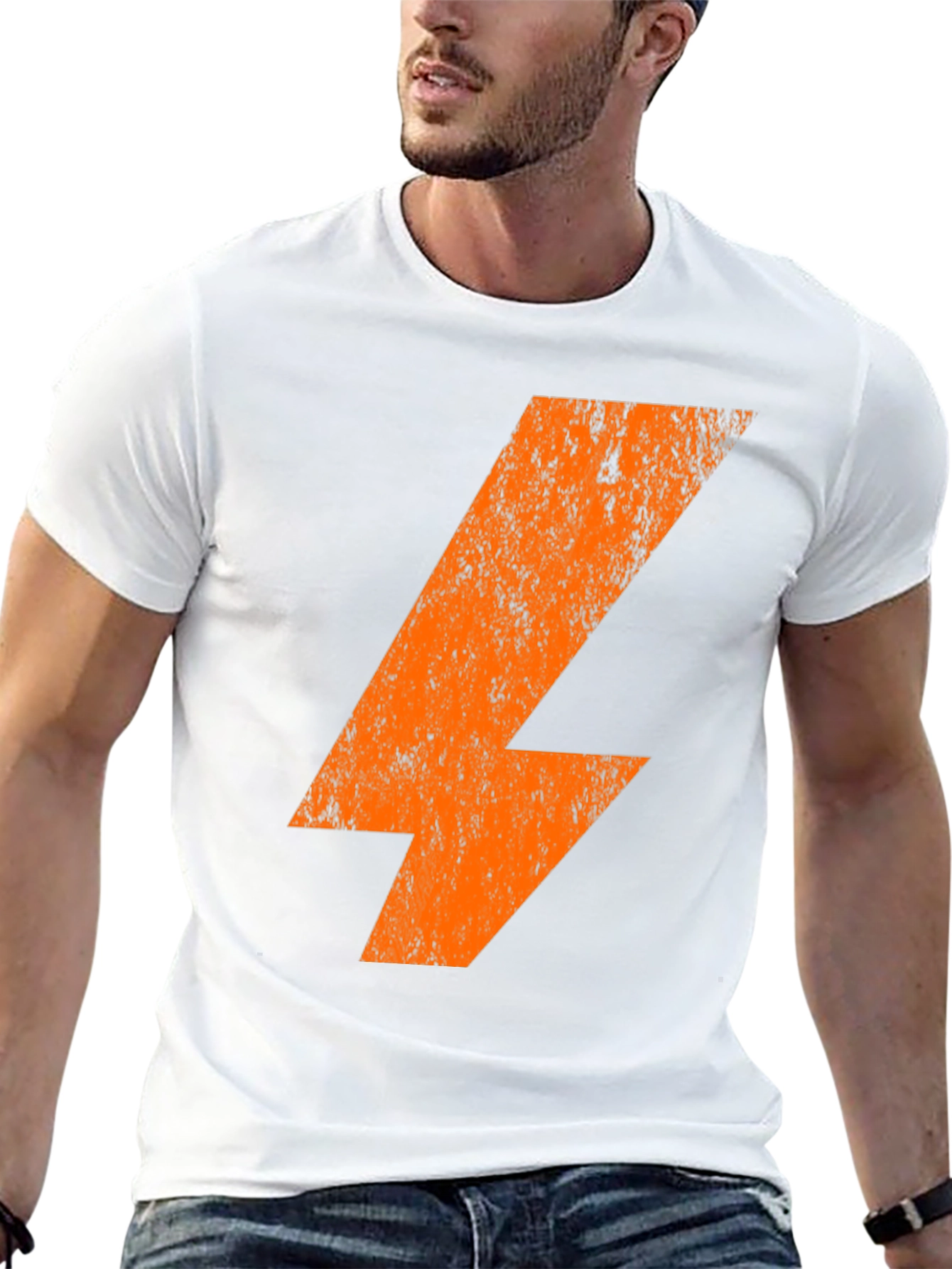 Orange Lightning Bolt Graphic Print Black T-Shirt