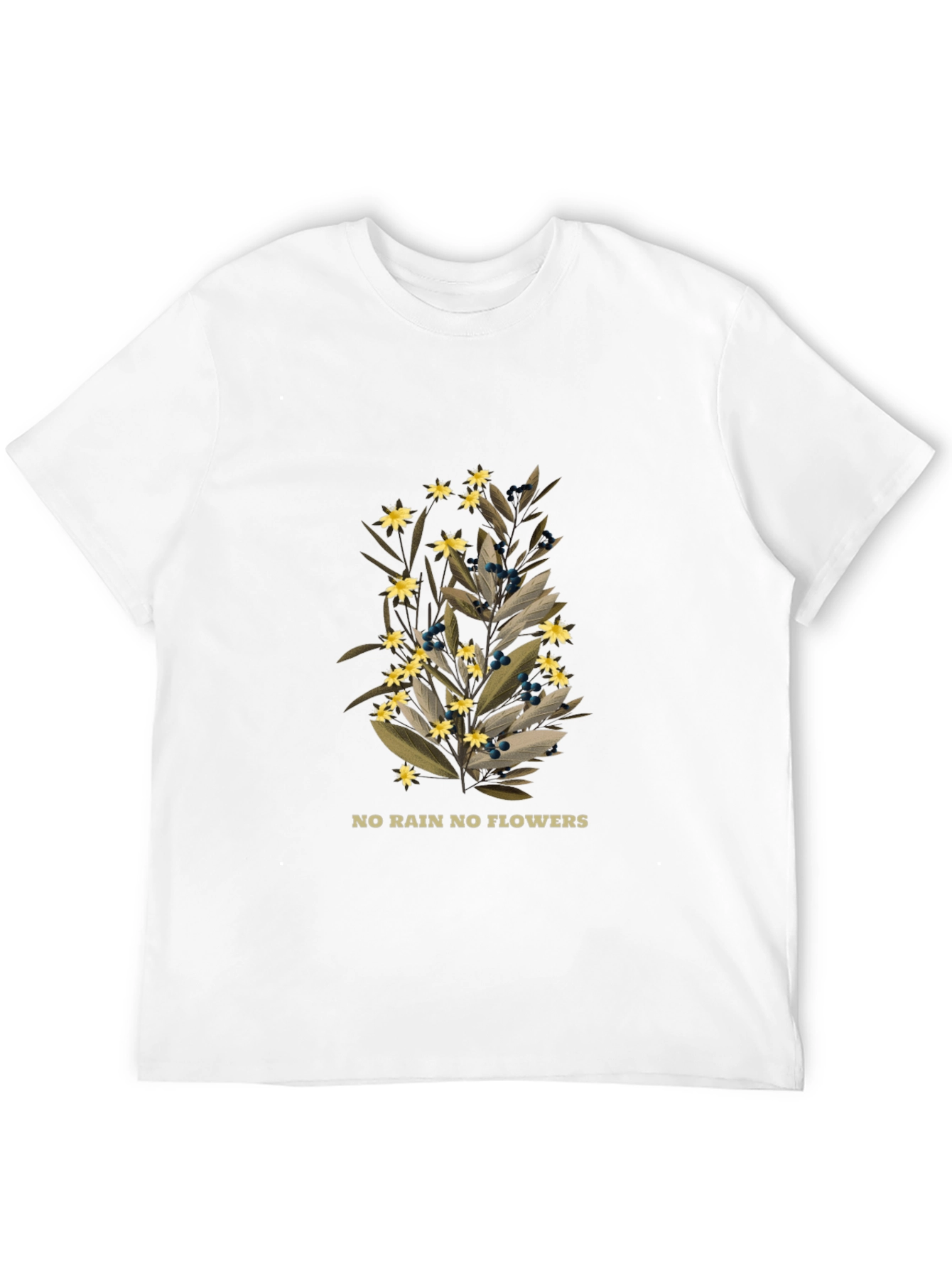 Botanical Black T-Shirt - No Rain No Flowers Graphic