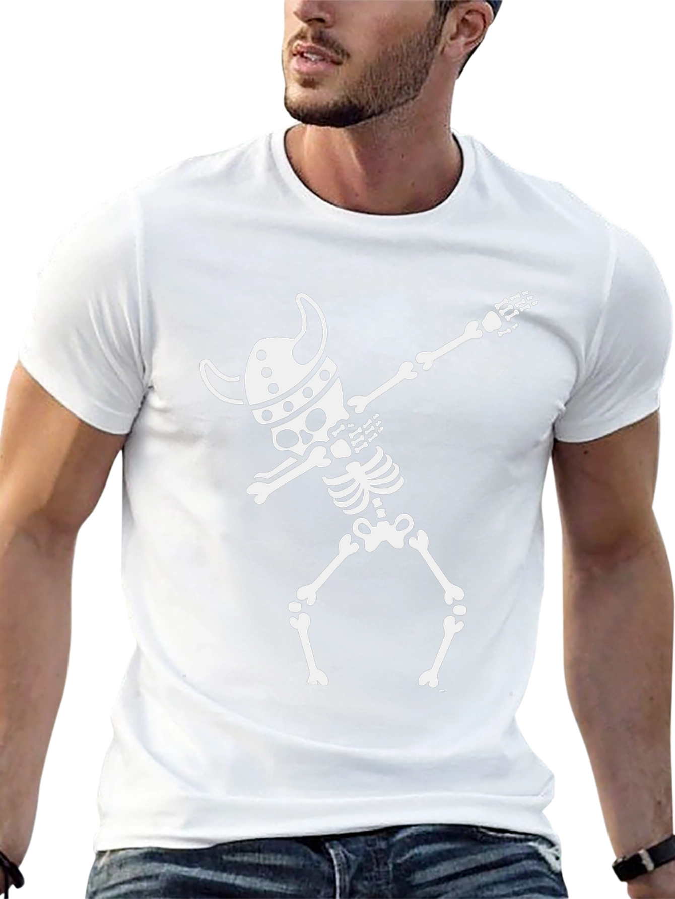 Viking Skeleton Dab T-Shirt - Black Cotton Tee