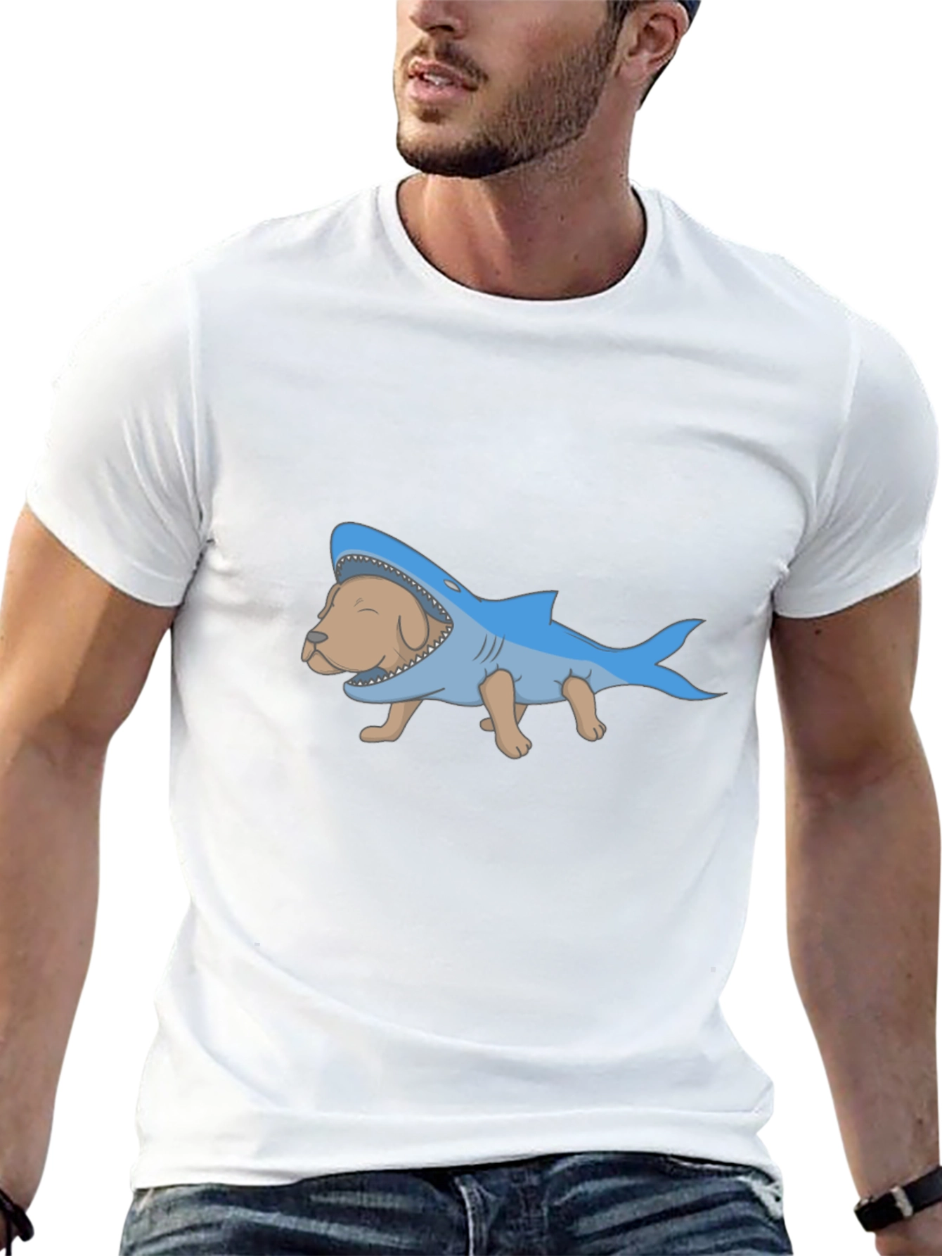 Dog Shark Costume Graphic T-Shirt - Novelty Tee