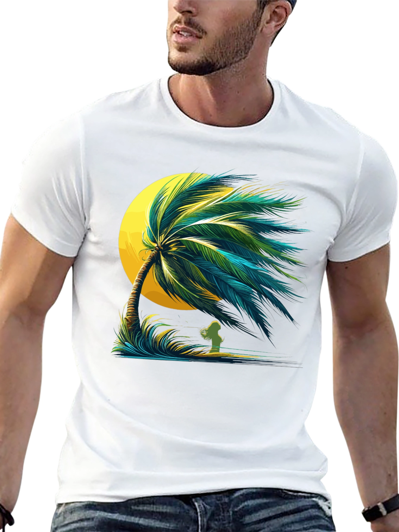 Tropical Palm Tree Graphic Black T-Shirt