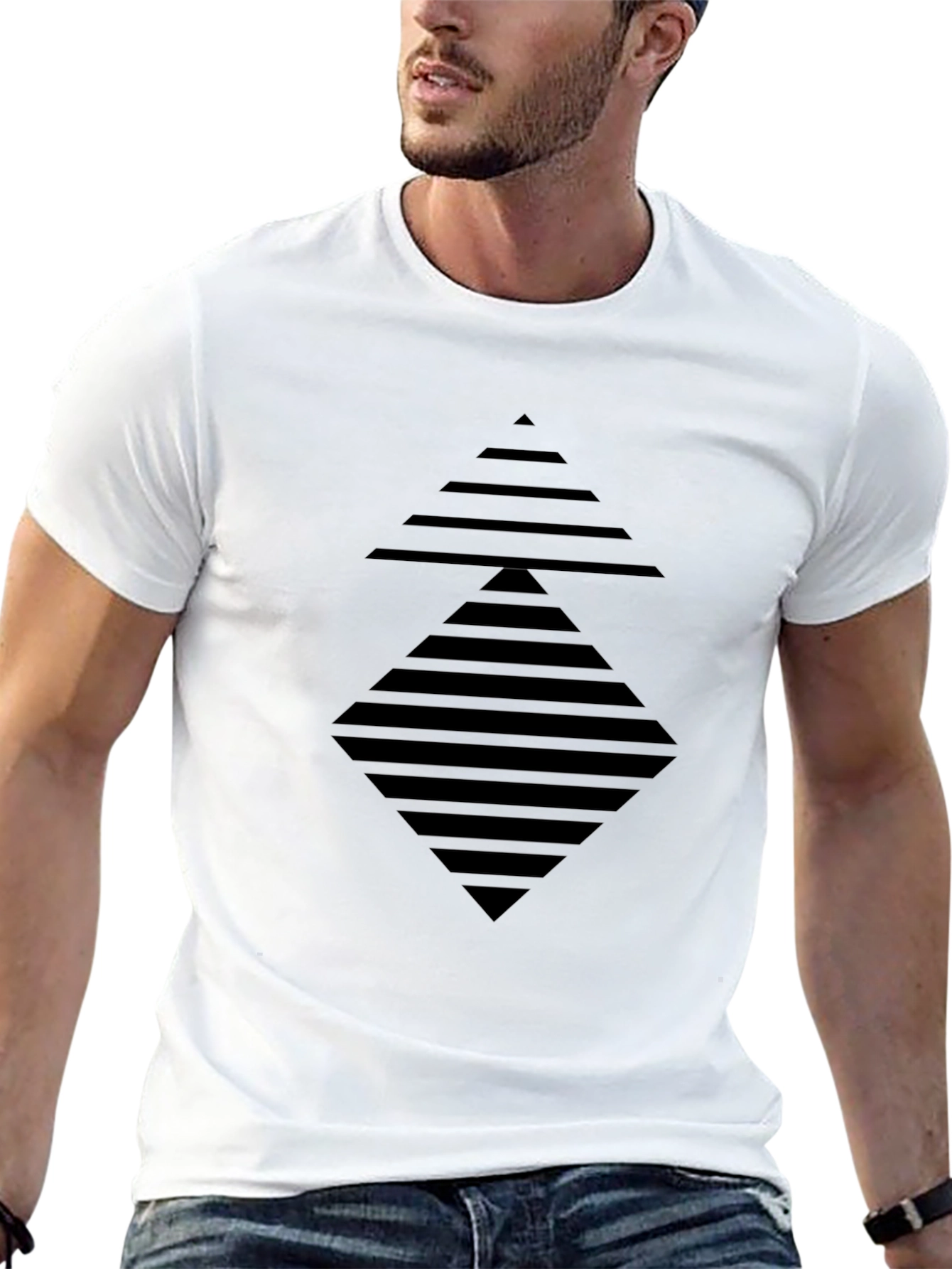 Mens Black Graphic Tee - Geometric Design