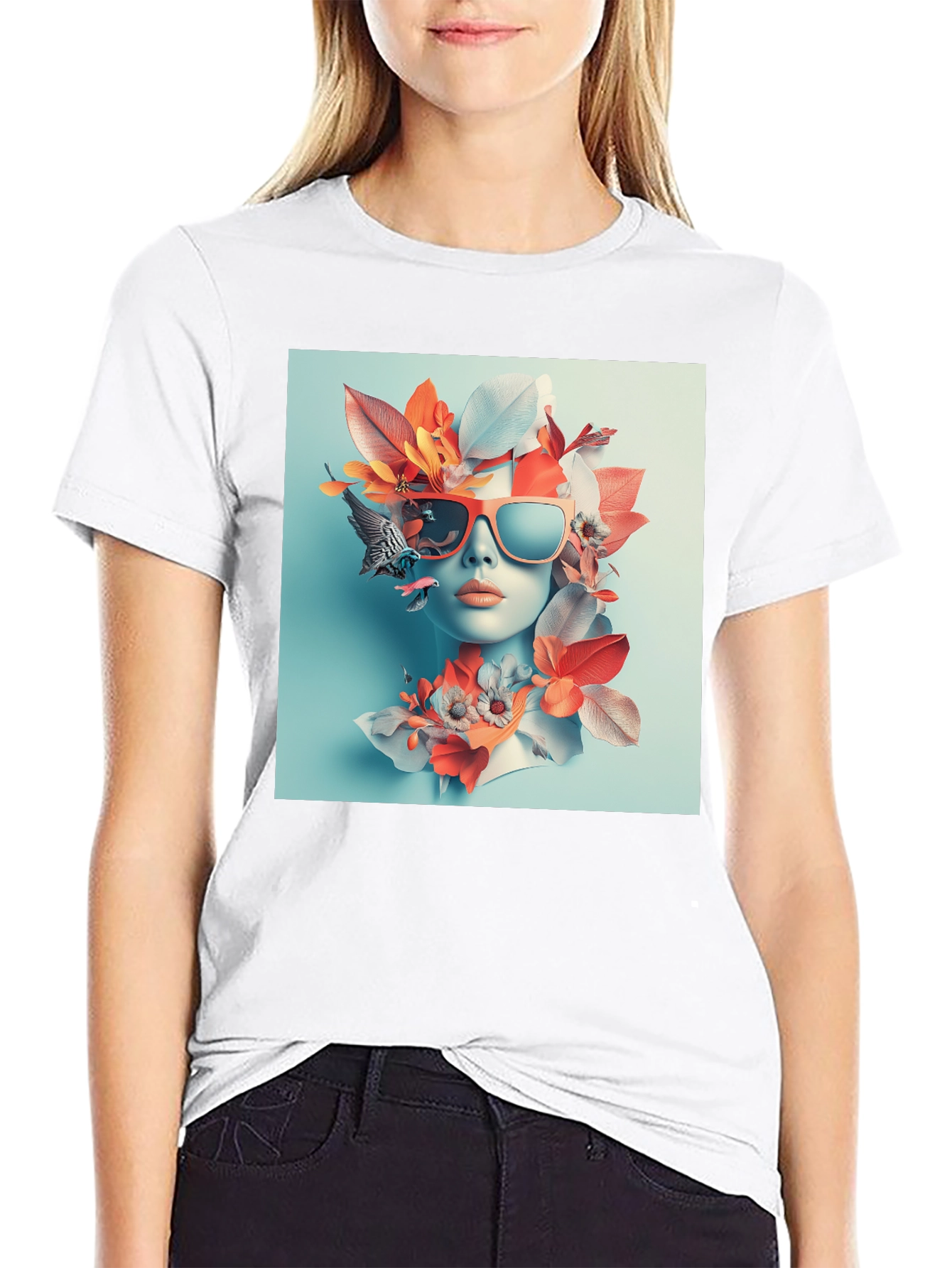 Floral Woman Graphic Black T-Shirt