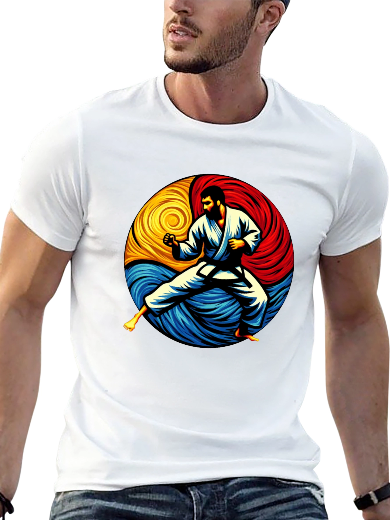 Karate Yin Yang Graphic Tee - Black Cotton Shirt
