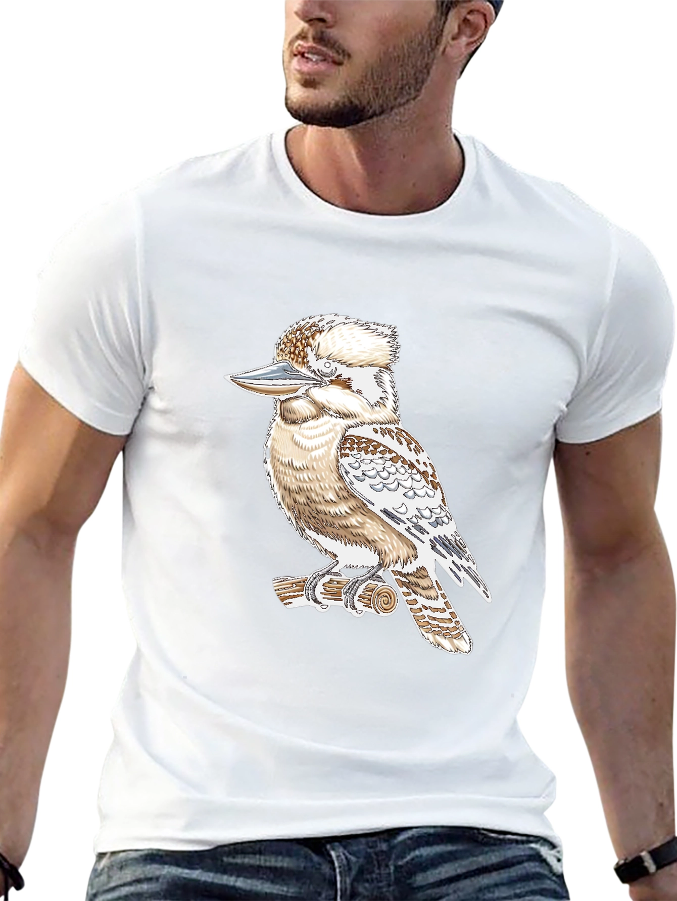 Kookaburra Bird Graphic Print Black T-Shirt