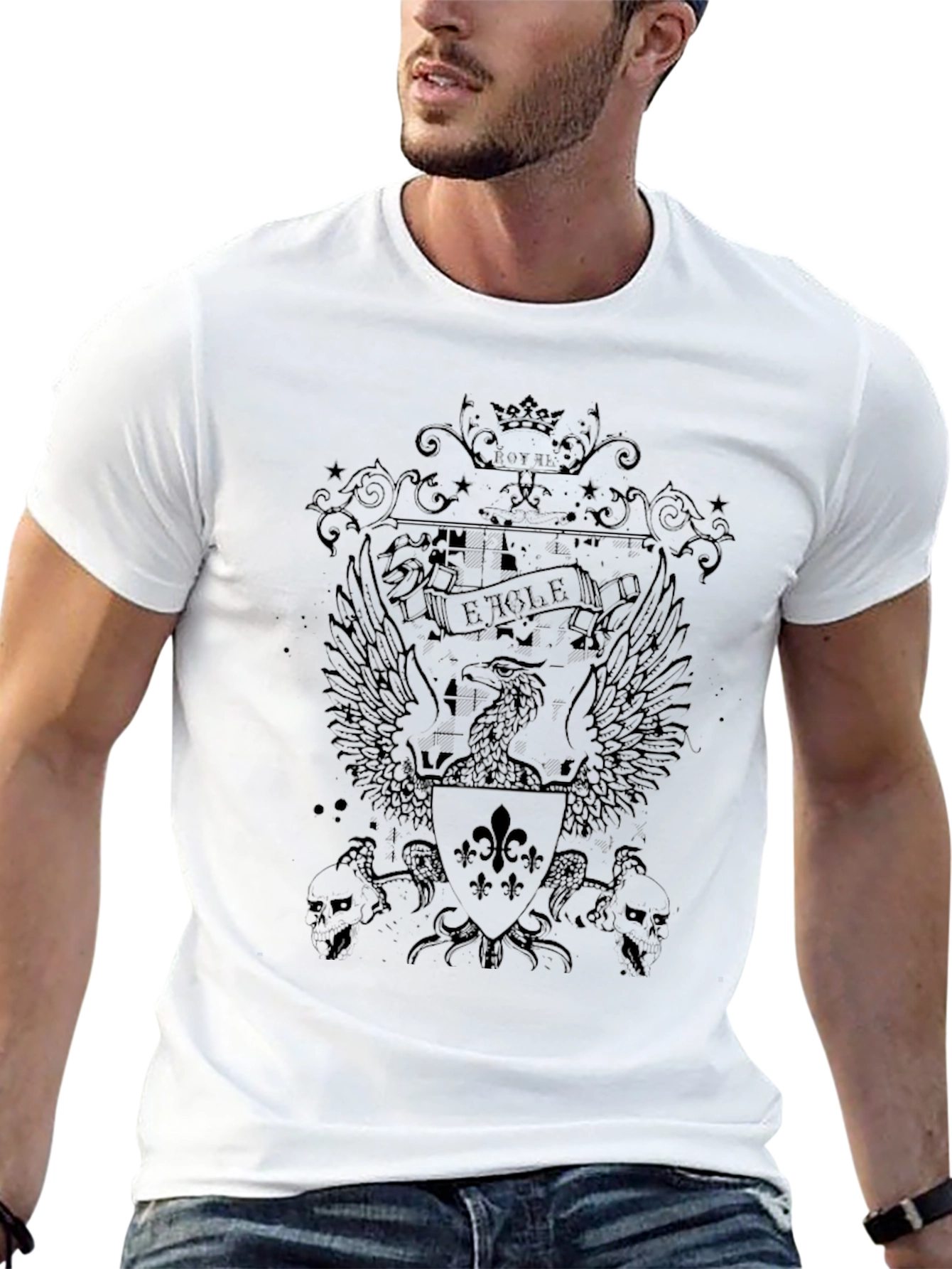 Mens Black Graphic Tee - Eagle Crest Design
