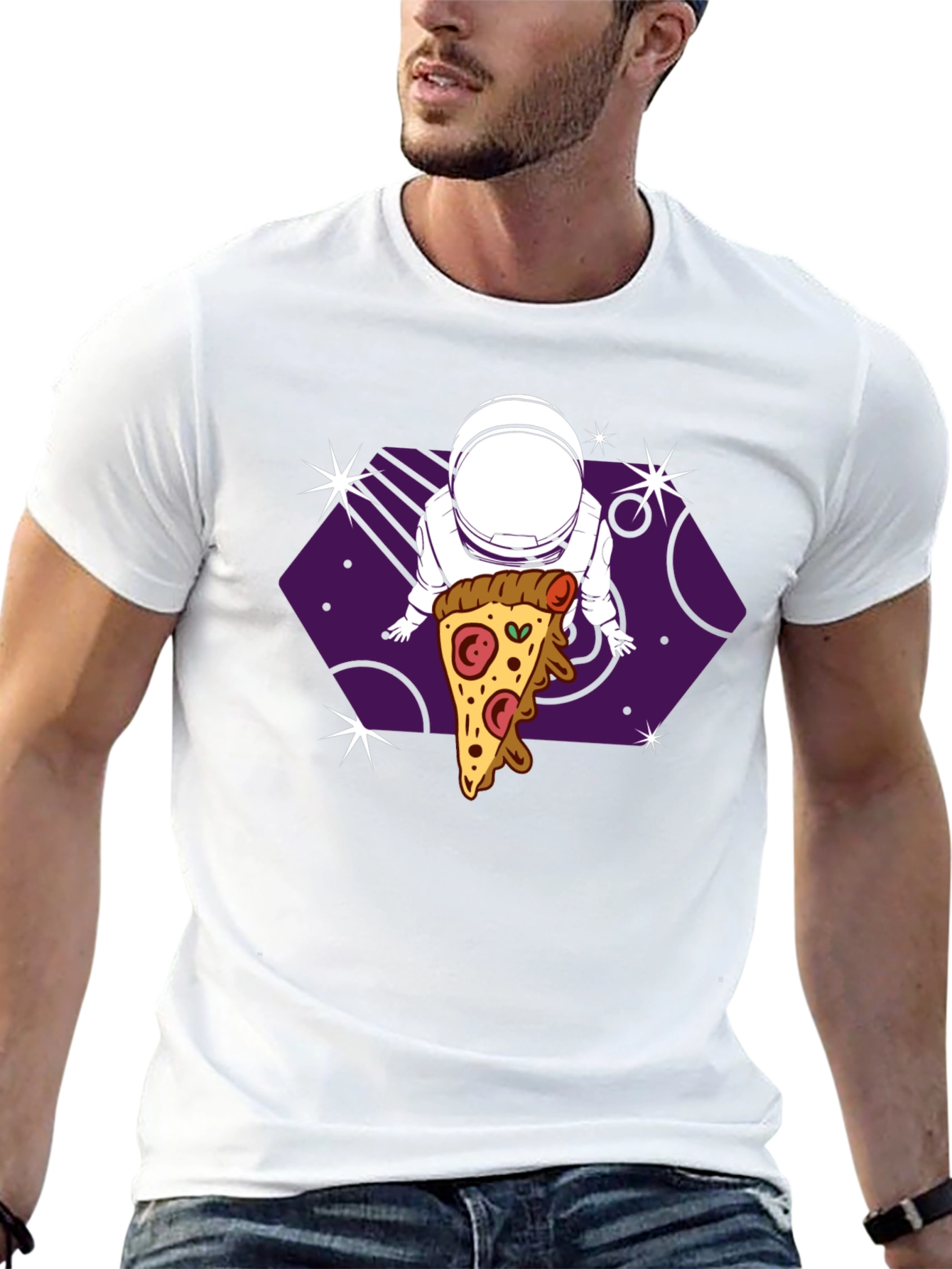 Astronaut Pizza Space T-Shirt - Black