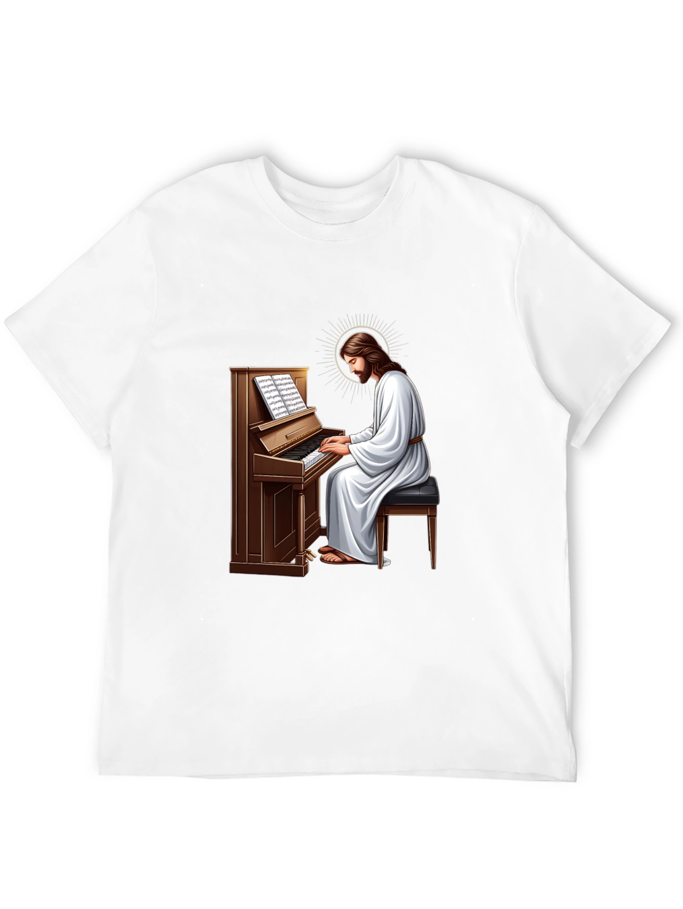 Jesus Playing Piano Graphic T-Shirt - Black