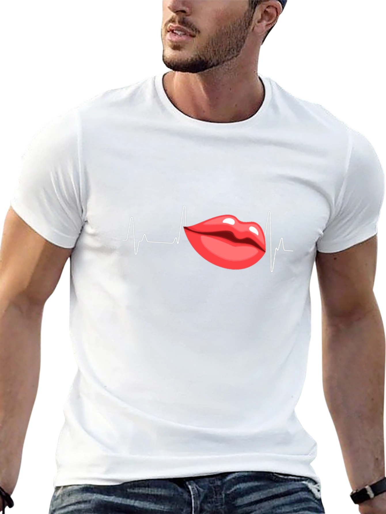 Heartbeat Lips Graphic Black T-Shirt