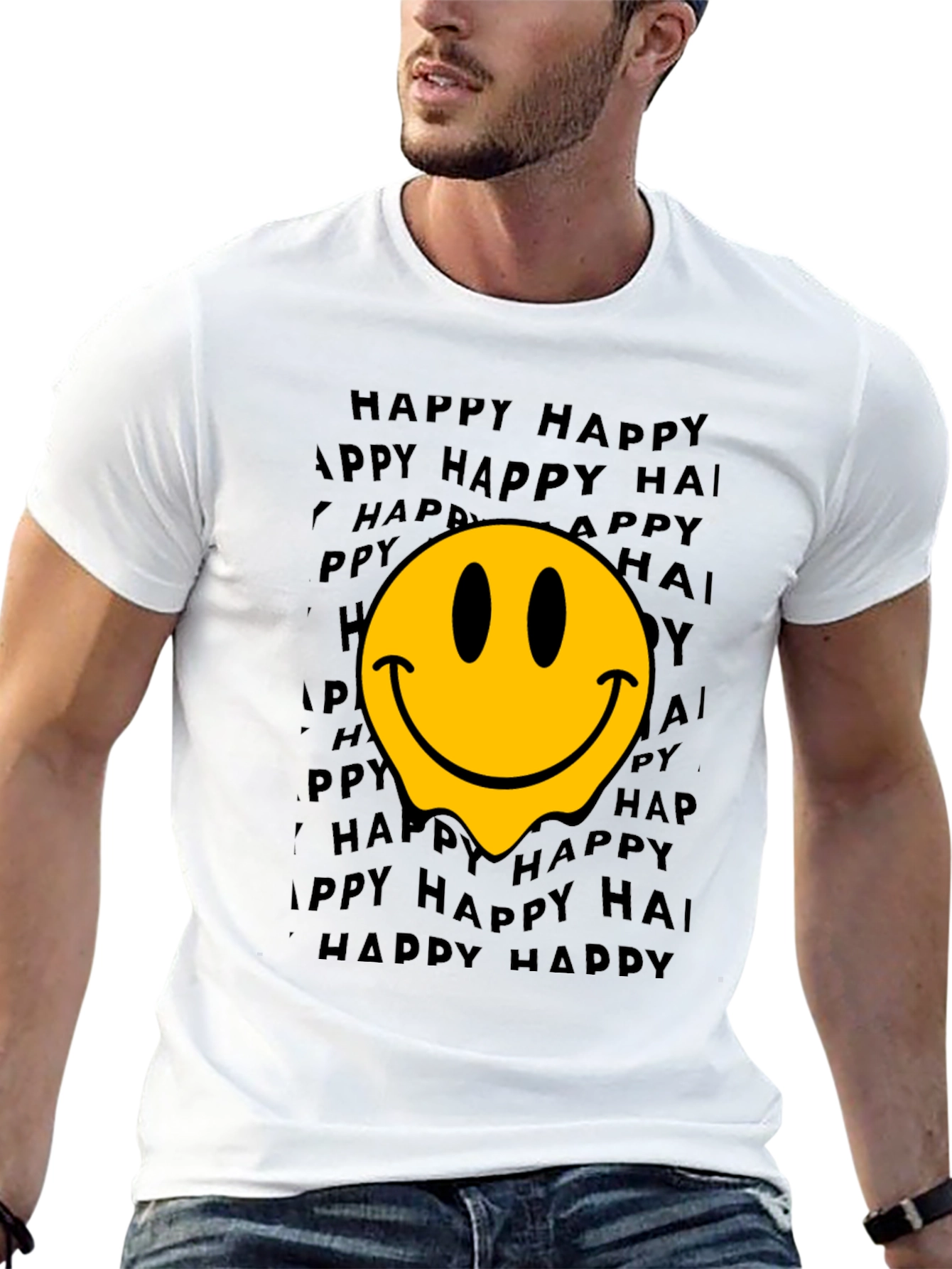 Melting Smiley Face Graphic T-Shirt - Black