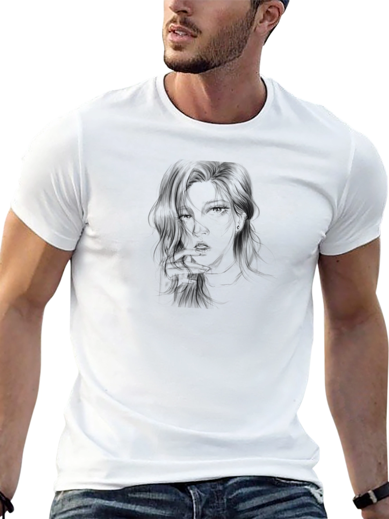 Black Graphic Tee - Woman Portrait Design