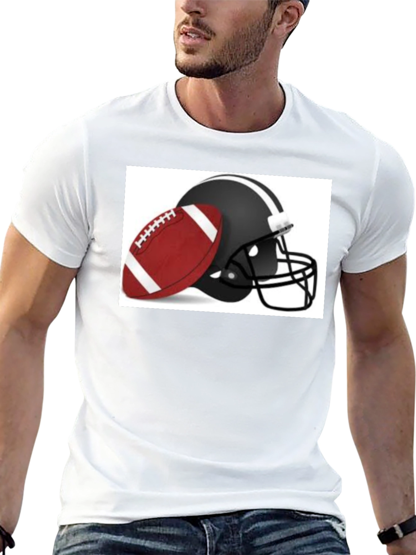 Football Helmet & Ball Graphic Black T-Shirt