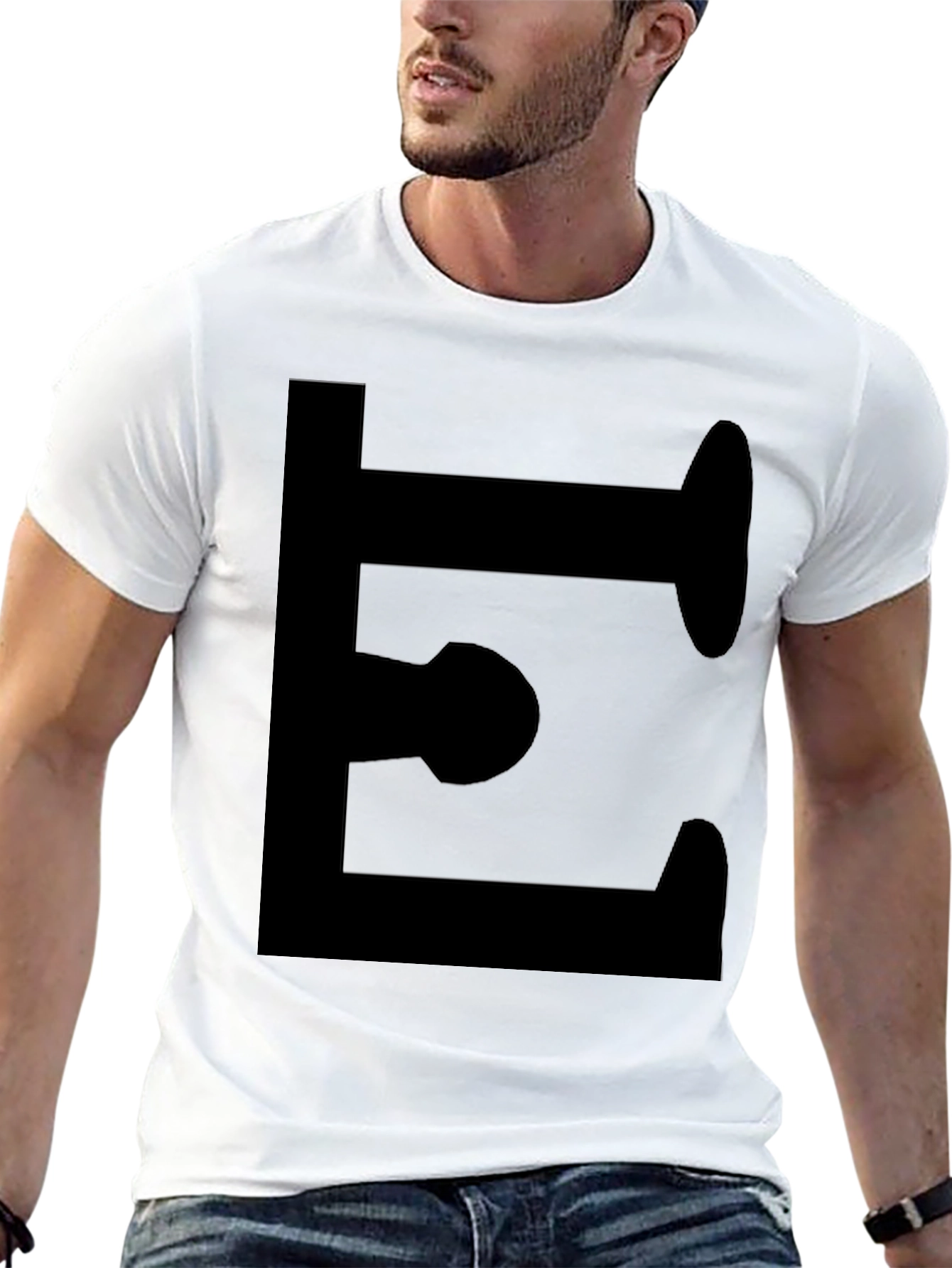Bold Letter E Black Graphic Tee - Modern Style