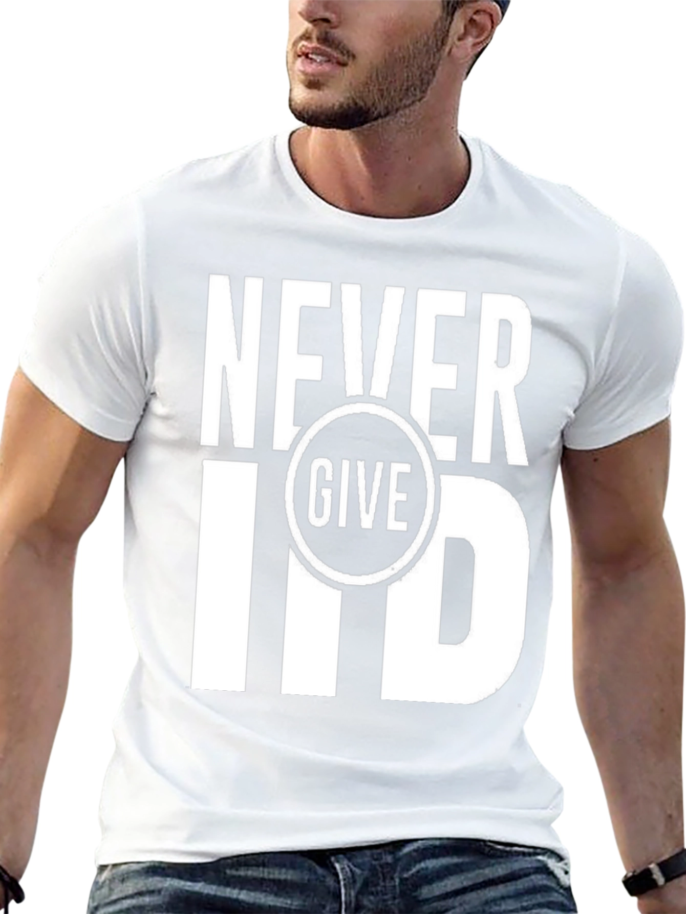 Never Give In T-Shirt - Motivational Black Tee