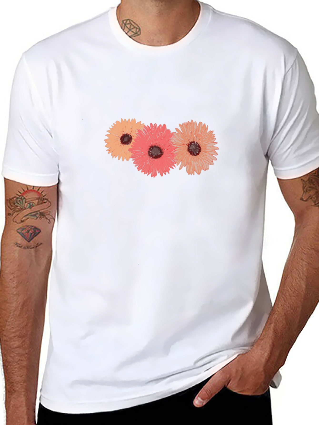 Floral Graphic Tee - Black Cotton T-Shirt