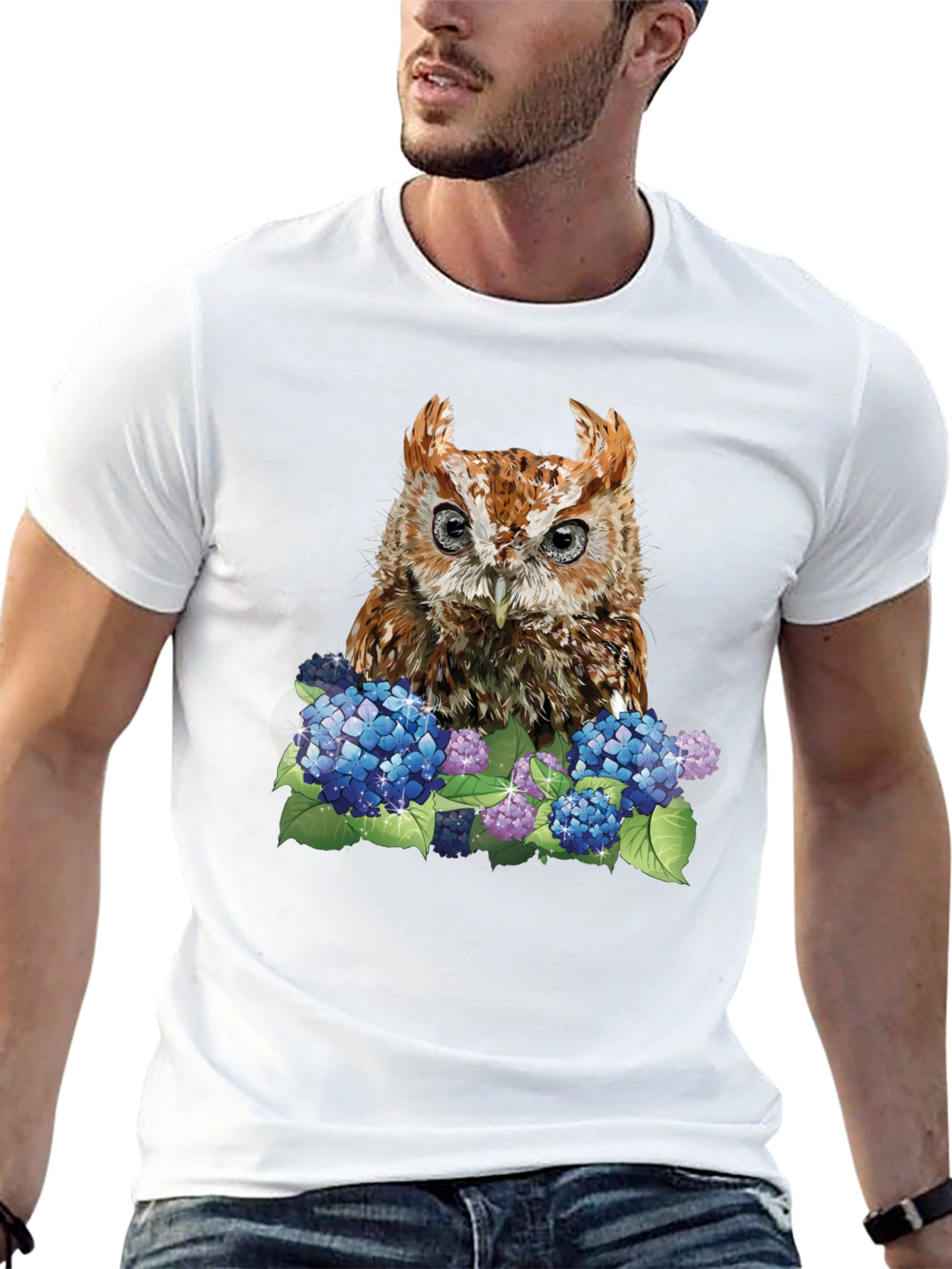 Owl & Hydrangea Graphic Tee - Black T-Shirt