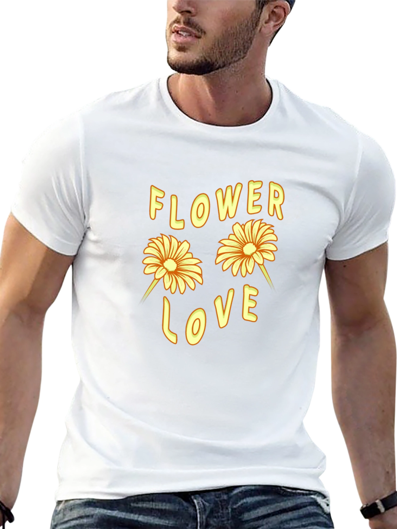 Flower Love Graphic Tee - Black Cotton T-Shirt