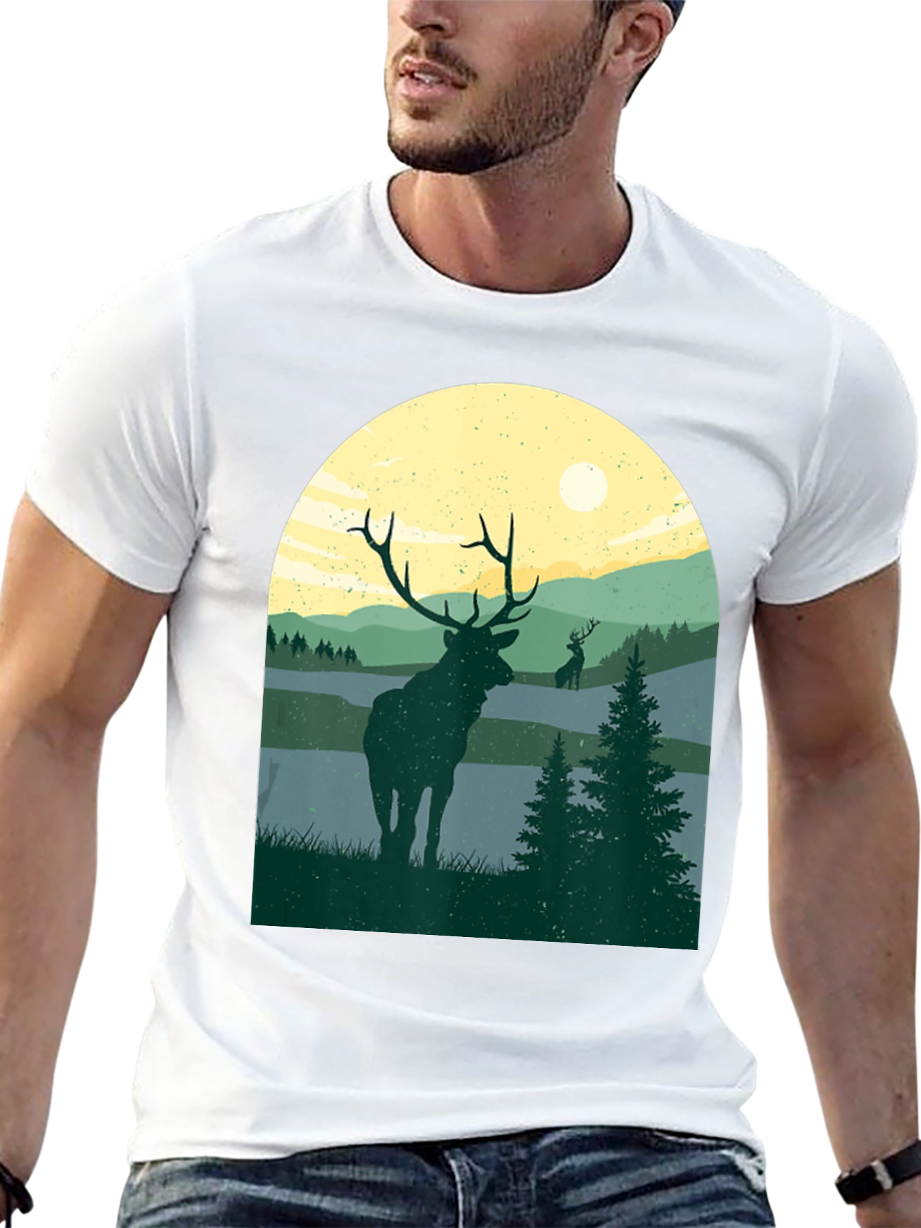 Nature Deer Graphic T-Shirt - Black