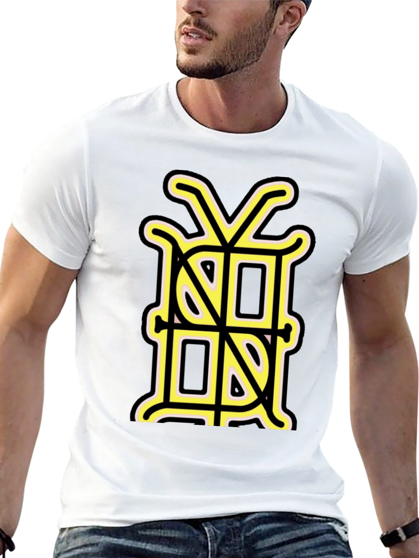 Black Graphic Tee with Unique Gold Monogram