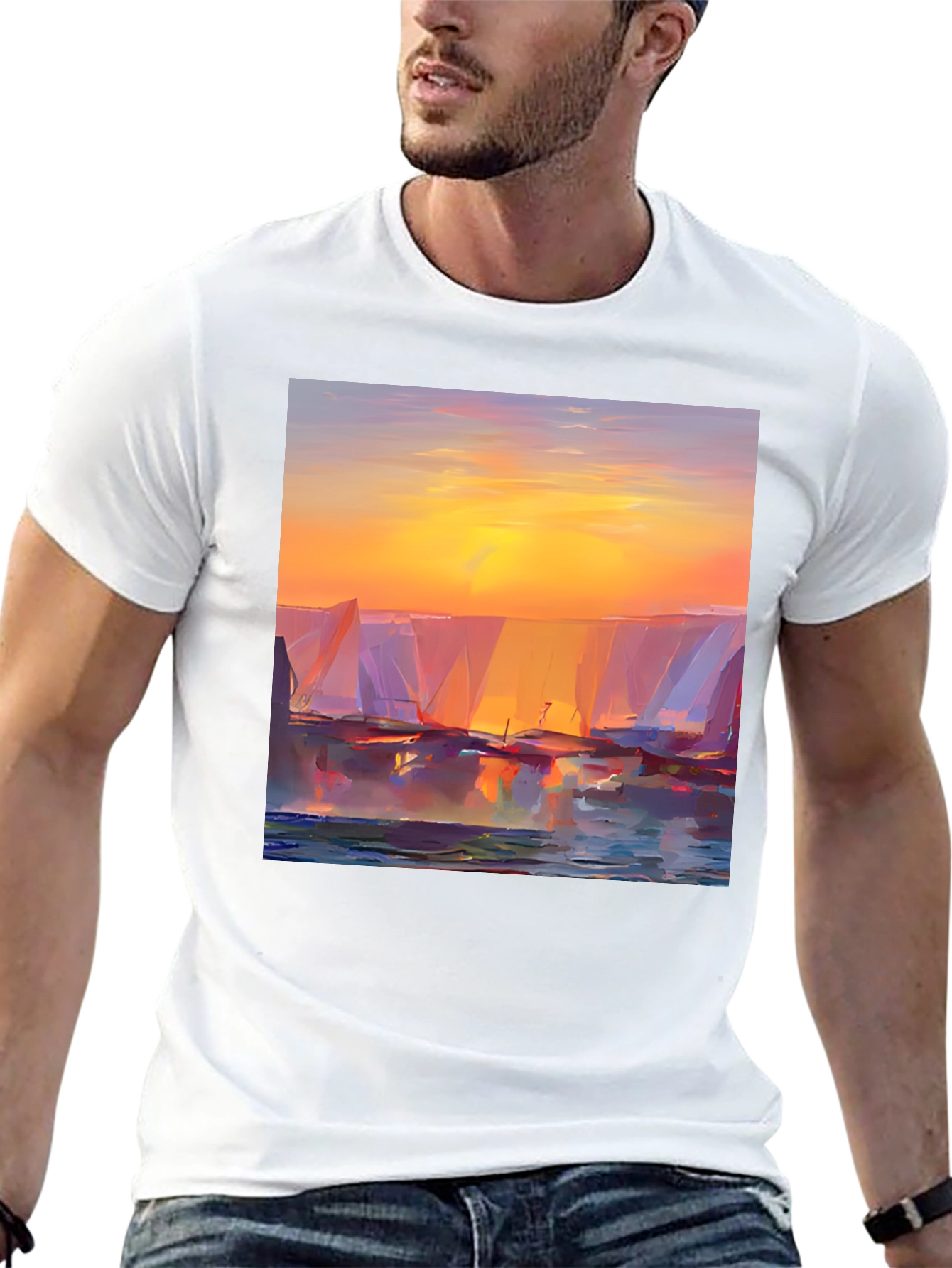 Sunset Sailboats Painting Tee