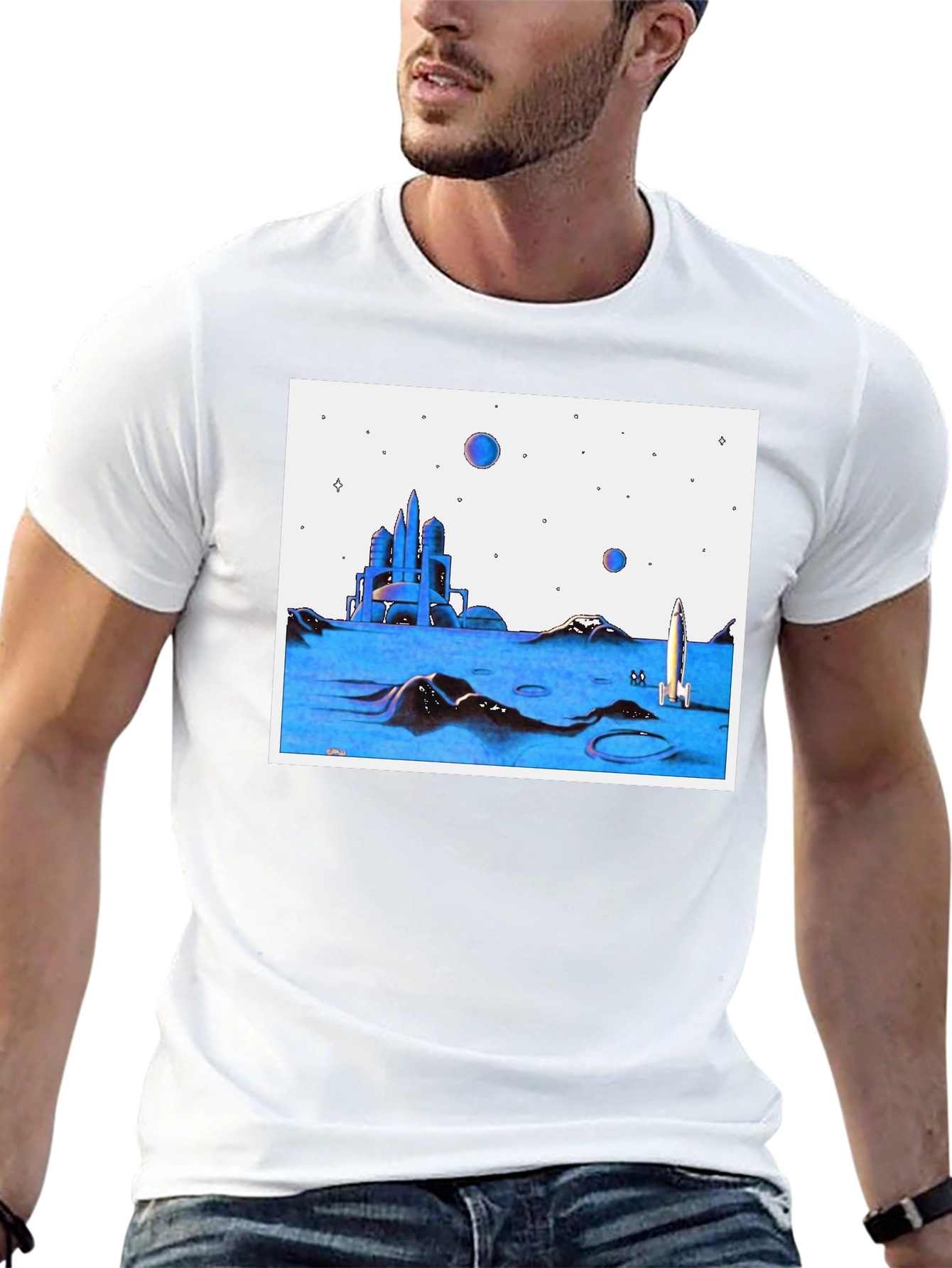 Futuristic Space T-Shirt - Black Crew Neck