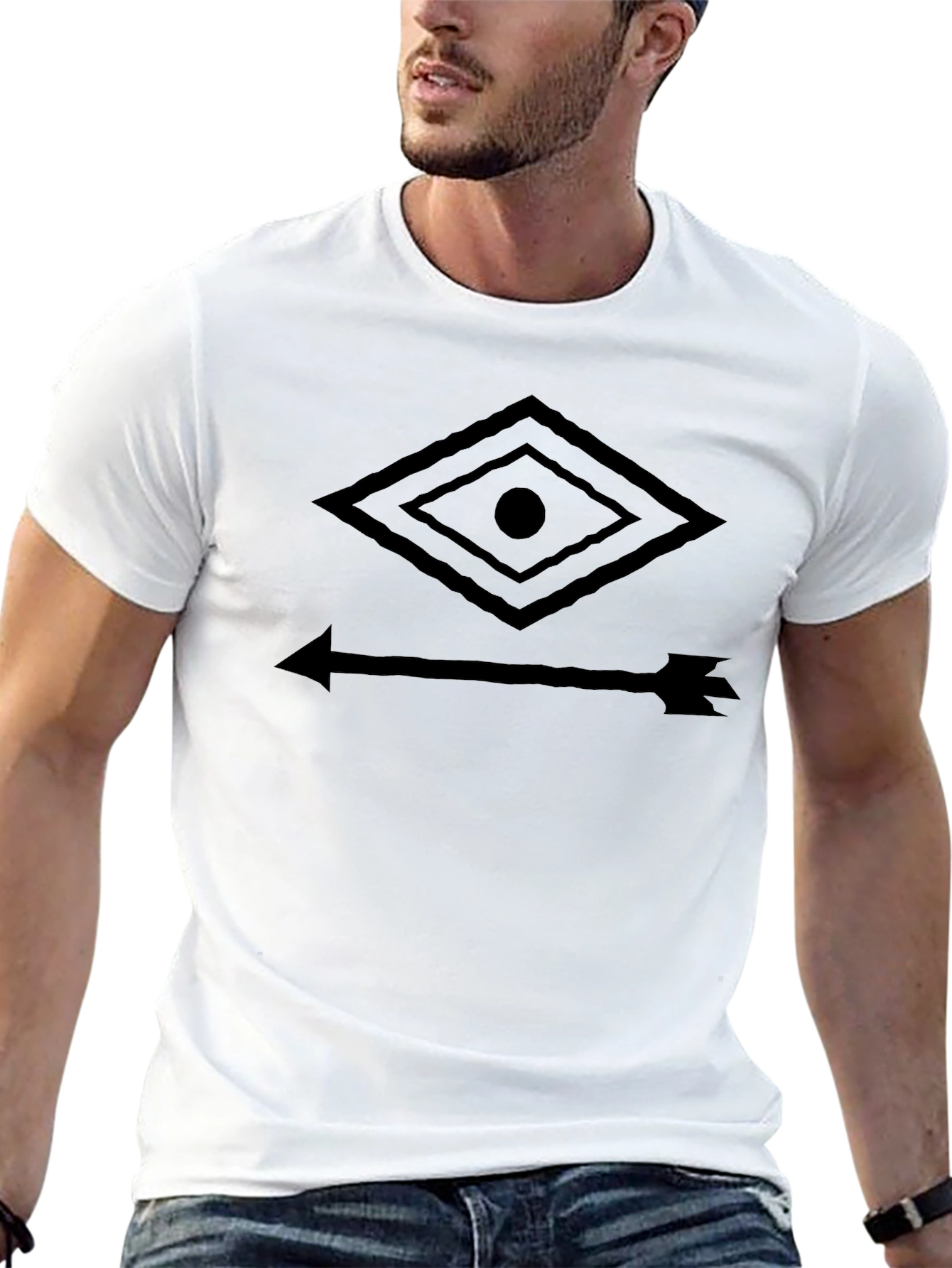 Geometric Eye and Arrow Graphic Tee - Black