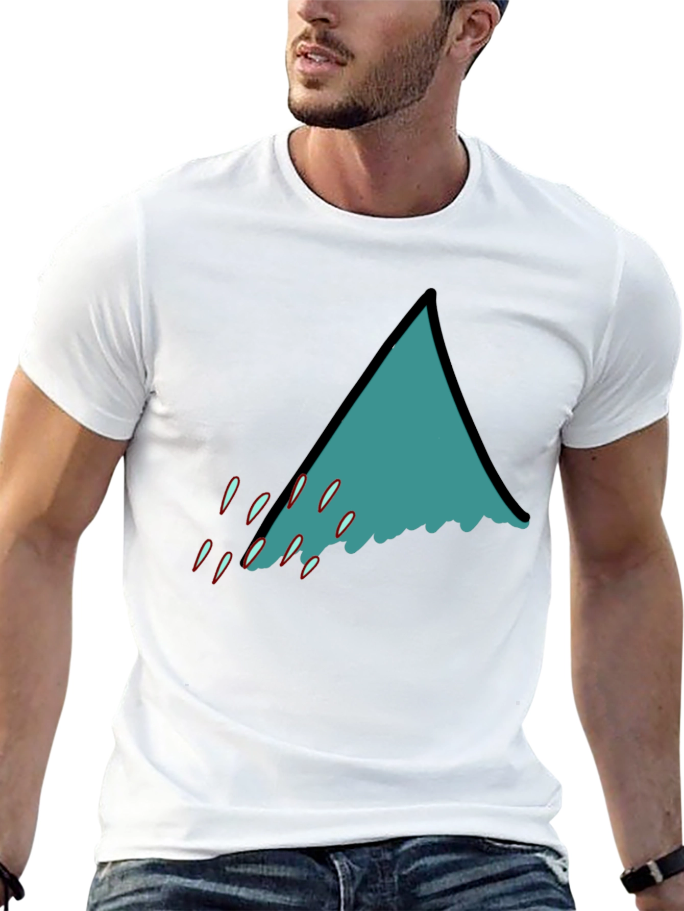 Teal Shark Fin Graphic Black T-Shirt