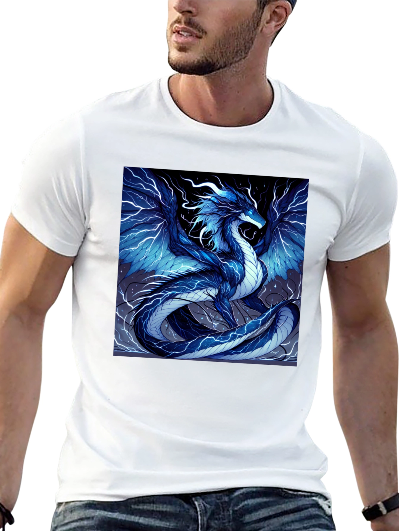 Electric Blue Dragon Graphic T-Shirt