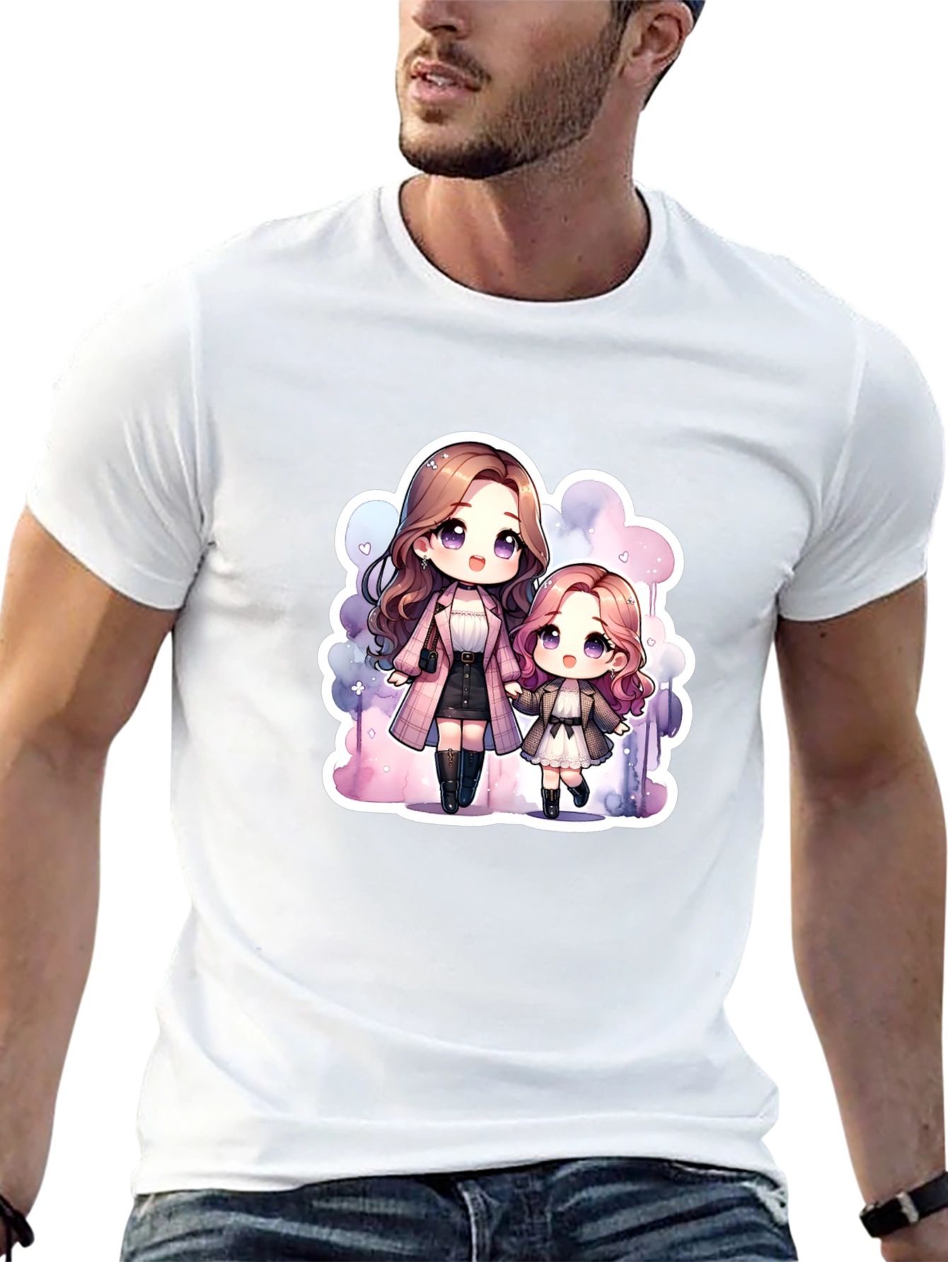 Anime Mom & Daughter Black T-Shirt