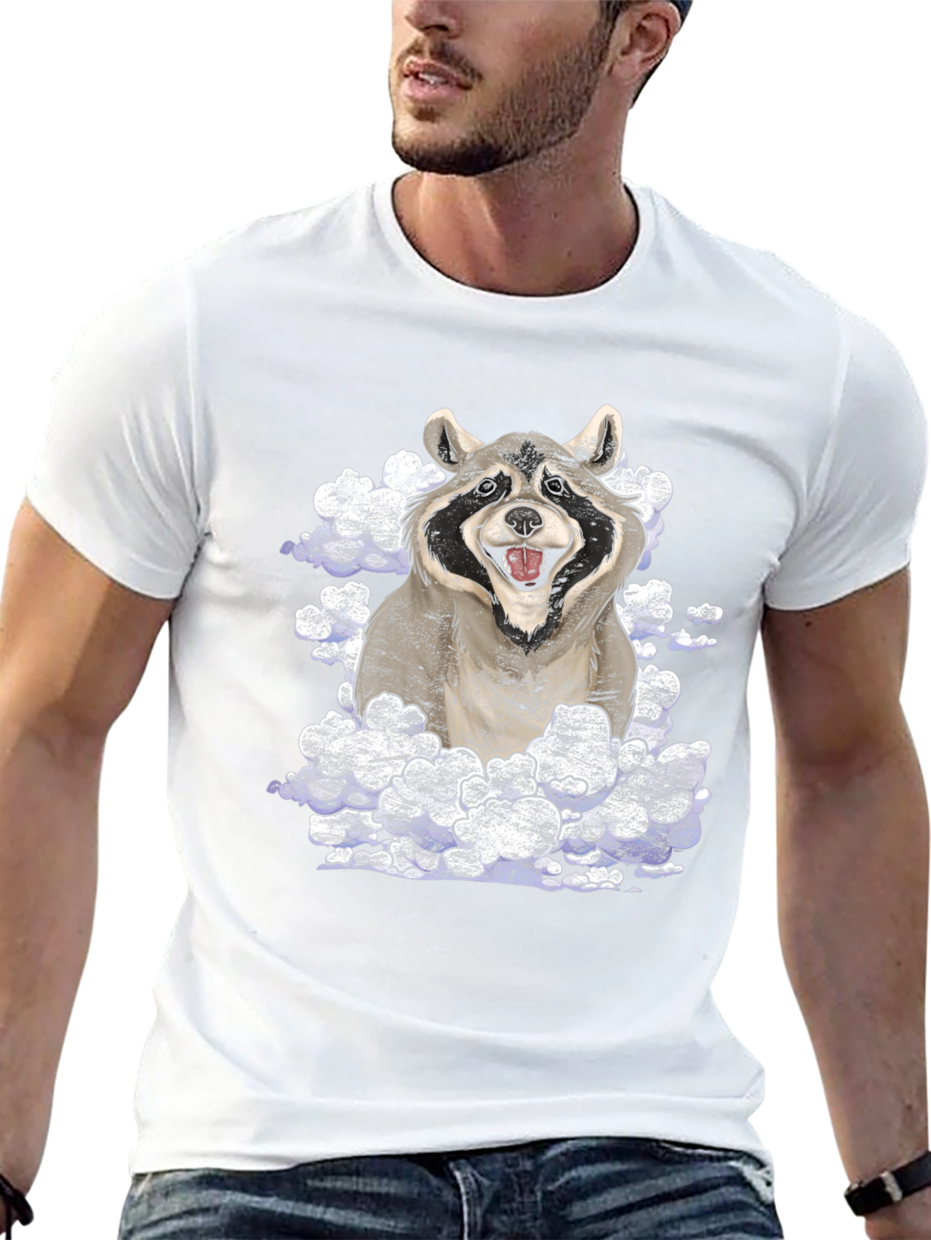 Raccoon in Clouds Graphic T-Shirt