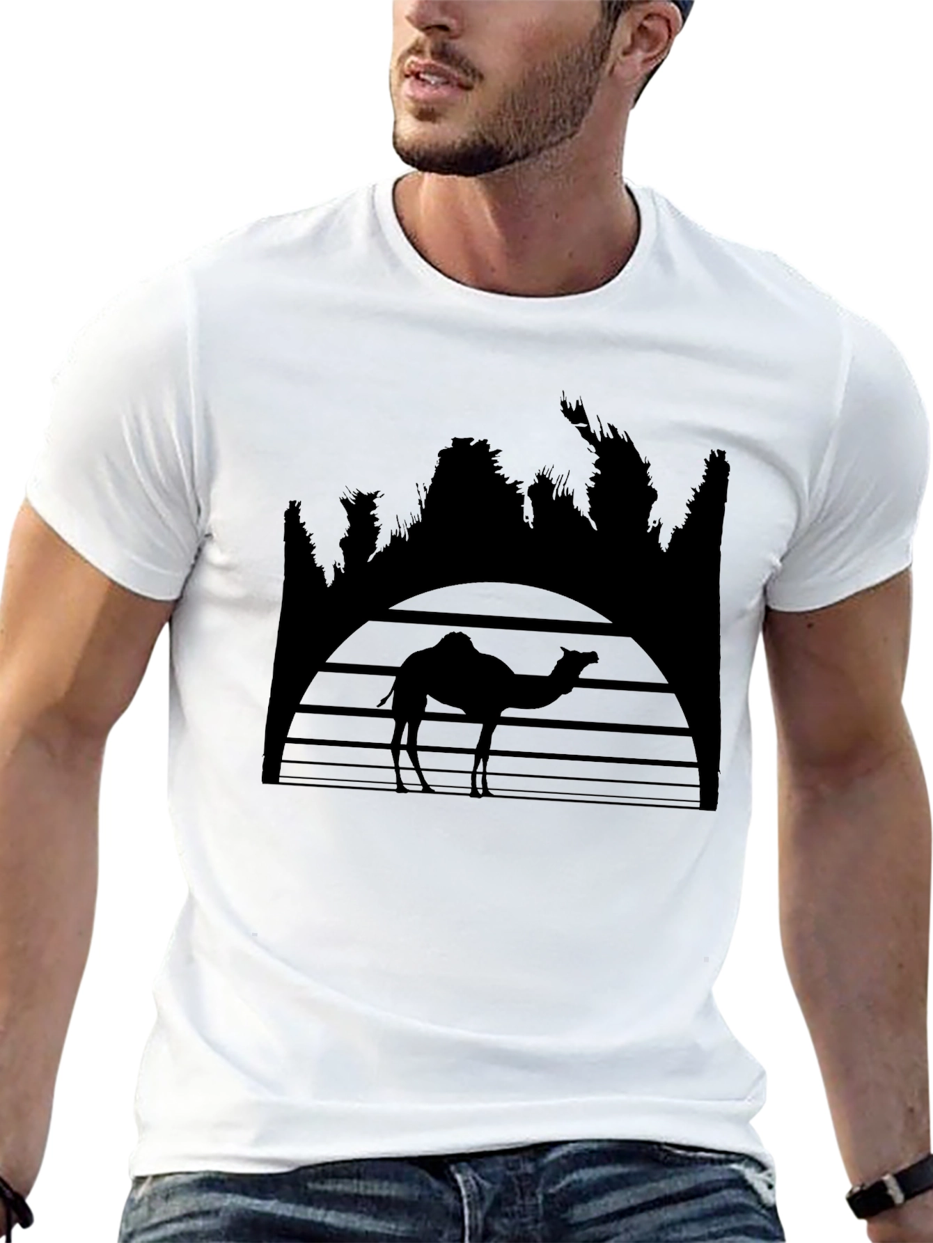 Camel Silhouette Graphic T-Shirt - Desert Sunset Design