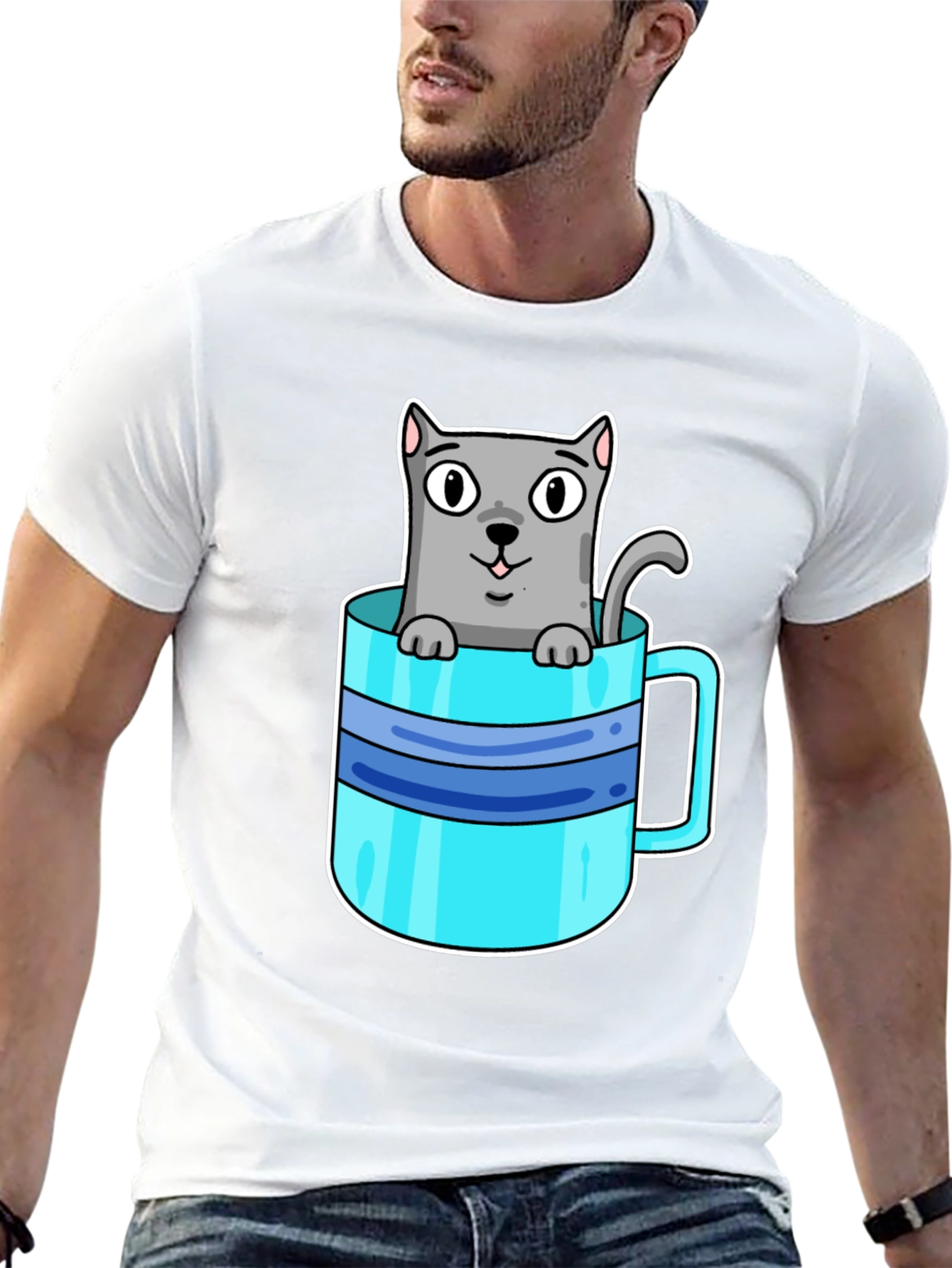Cute Cat in a Cup Graphic T-Shirt