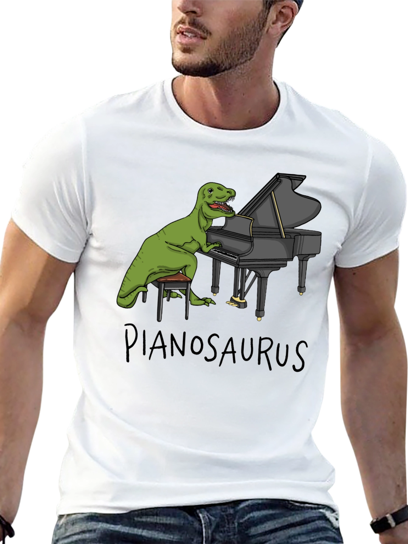 Pianosaurus T-Shirt - Funny Dinosaur Playing Piano Tee