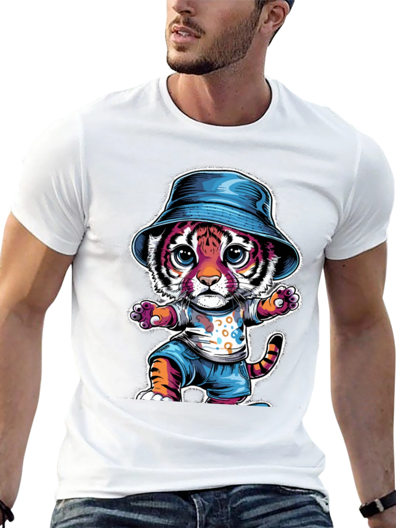 Cool Cat Tee: Tiger Cub in Bucket Hat
